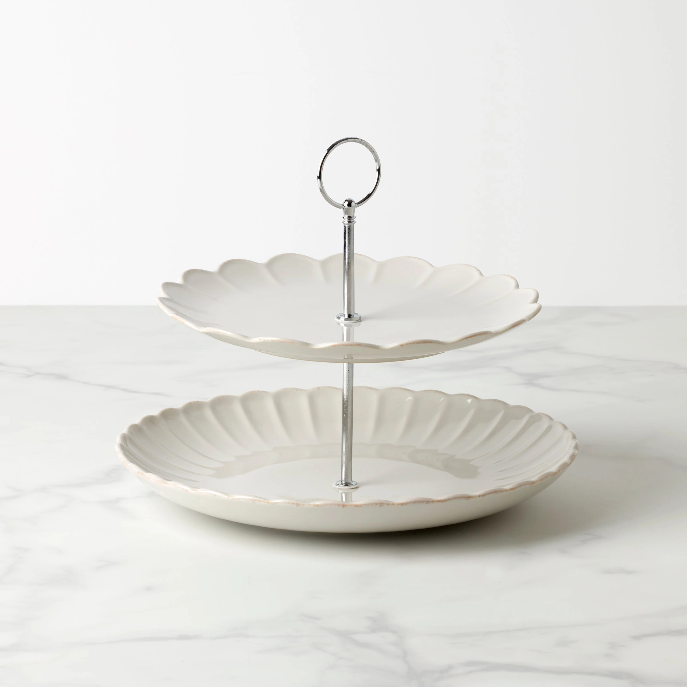 French Perle Scallop White 2-Tier Serverafternoon tea dessert tray
