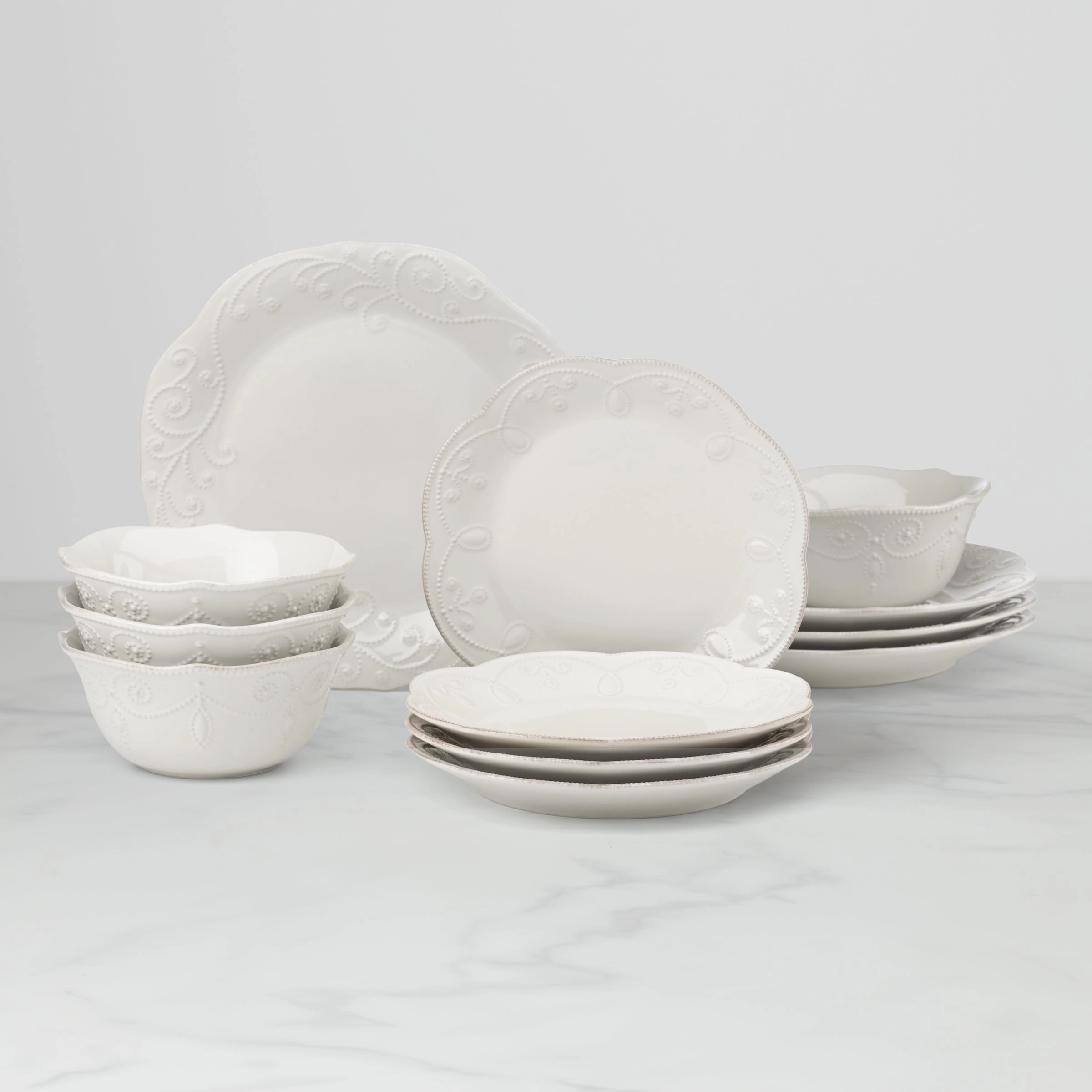 French Perle White 12-Piece Dinnerware Setmodern kitchen decor ,kitchen dinner set ,dinnerware 