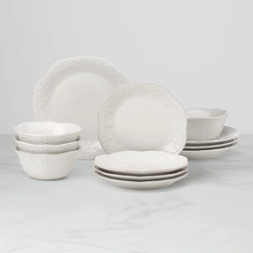 French Perle White 12-Piece Dinnerware Setmodern kitchen decor ,kitchen dinner set ,dinnerware 