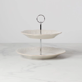French Perle White 2-Tiered Serverafternoon tea dessert tray