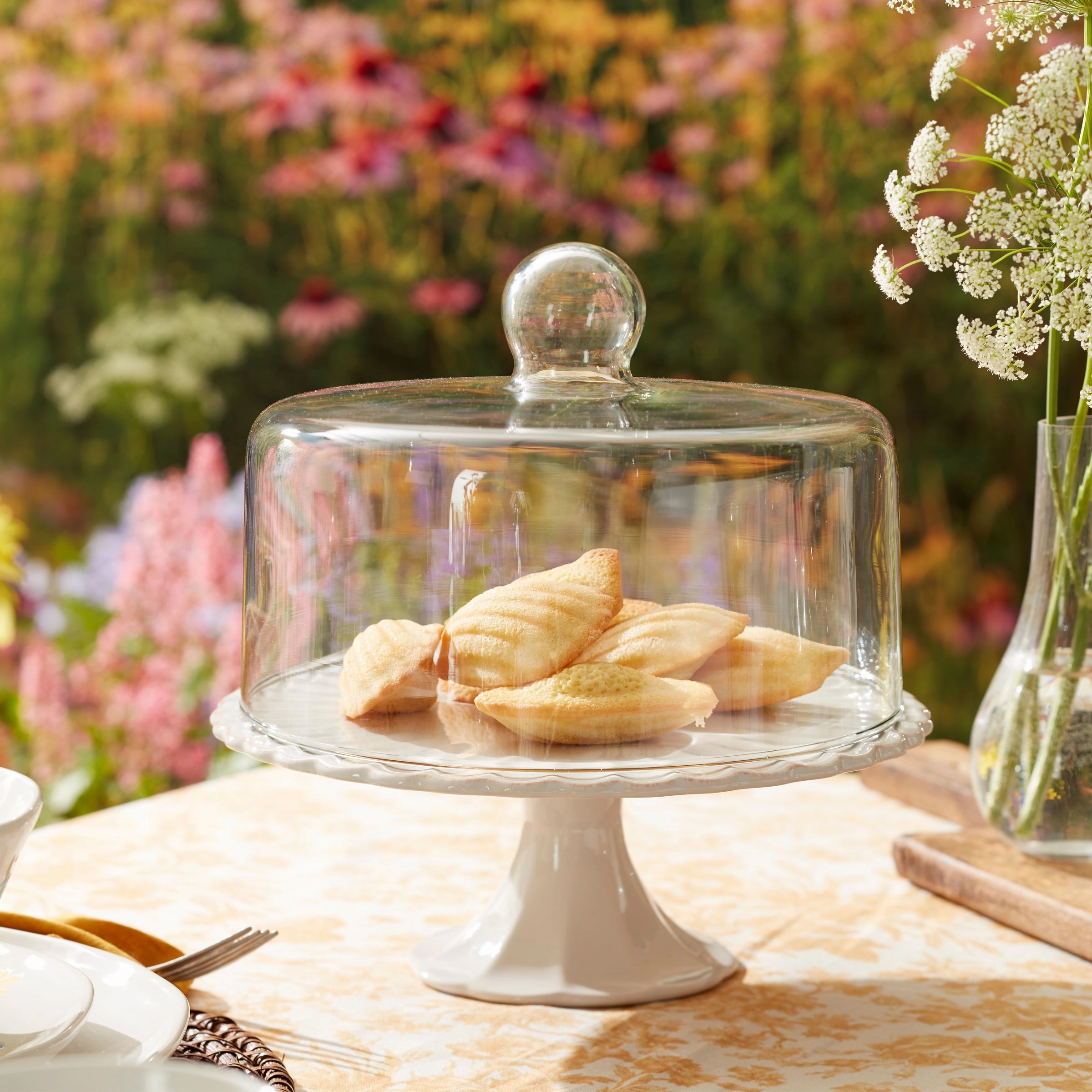 French Perle White Cake Plate With Dome