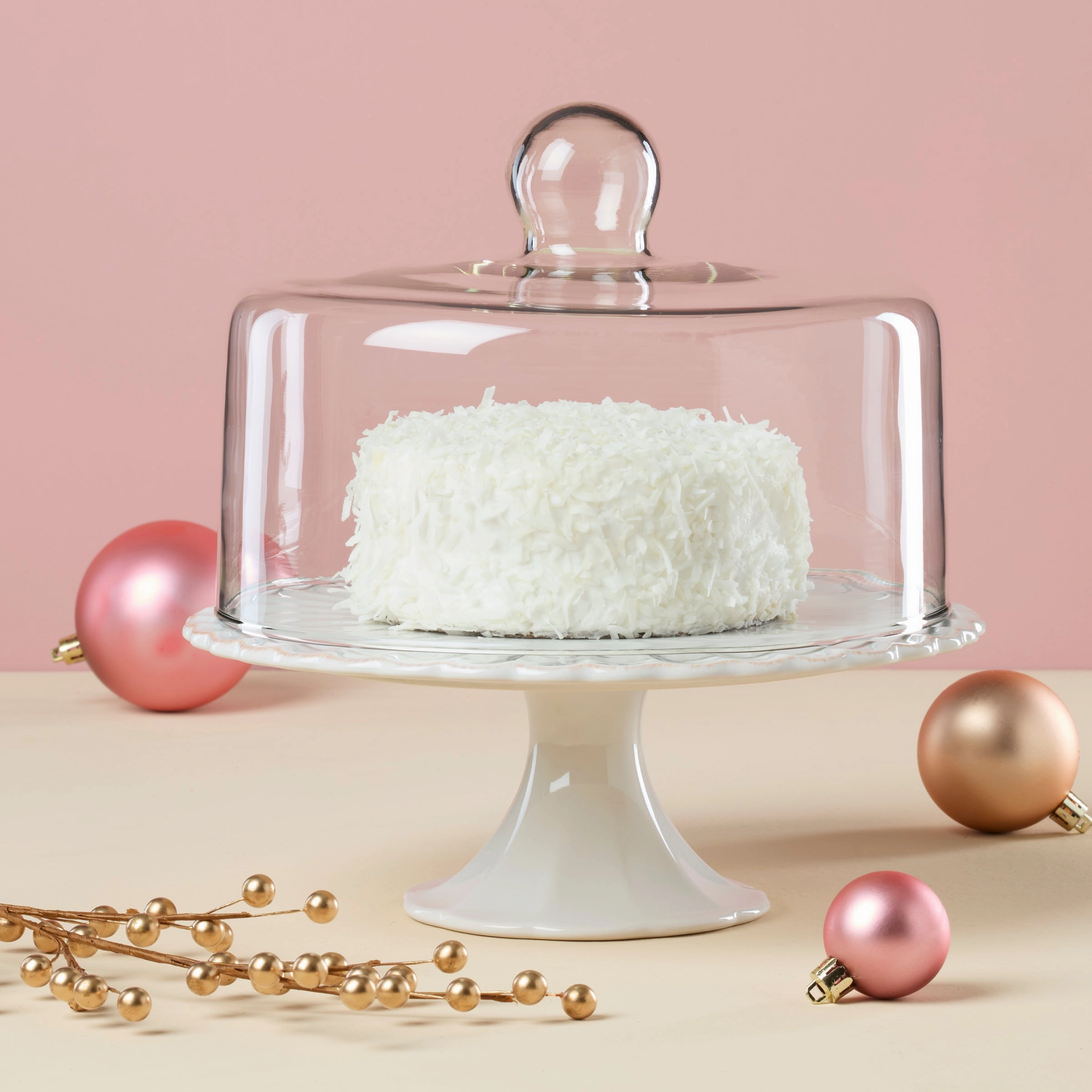 French Perle White Cake Plate With Dome