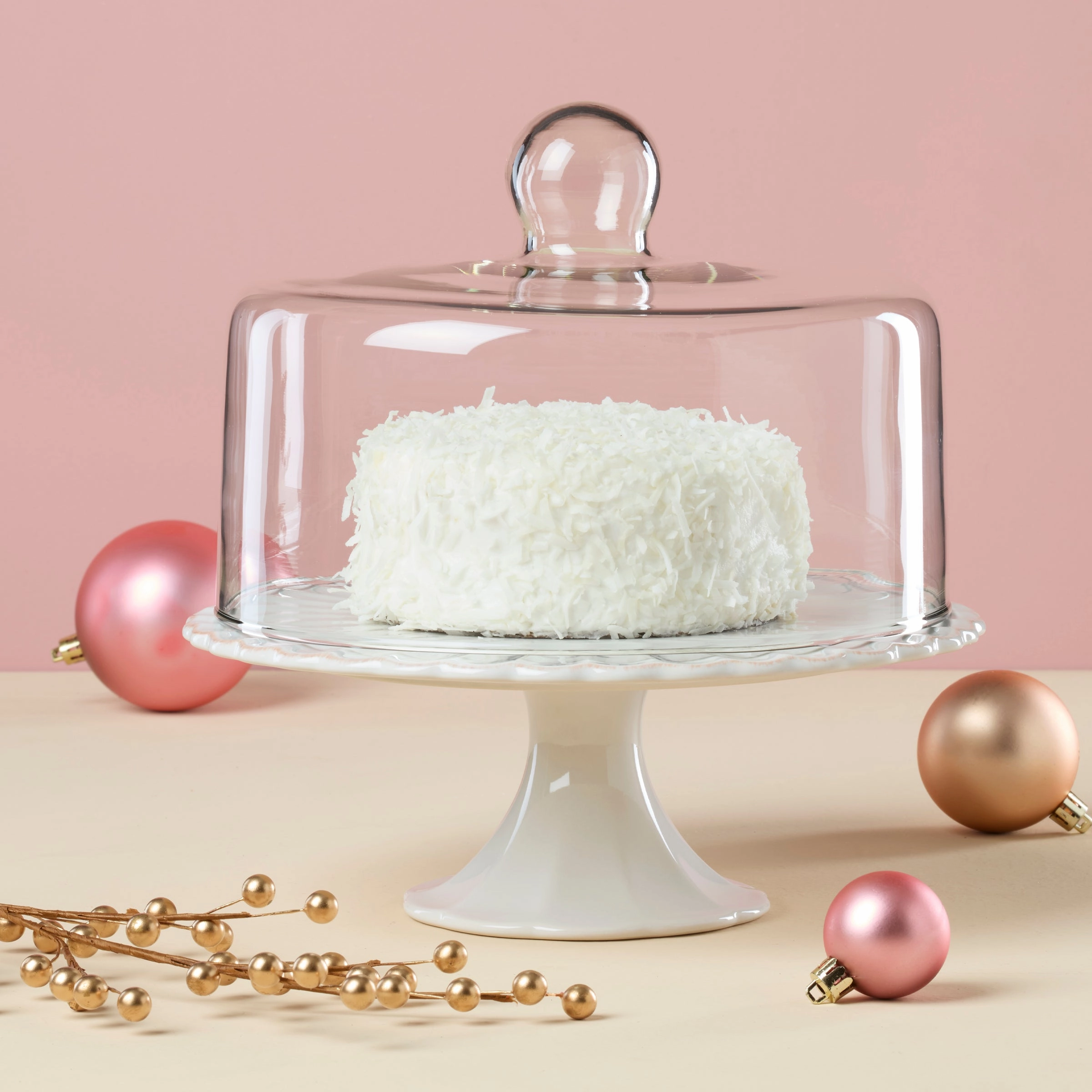 French Perle White Cake Plate With Dome