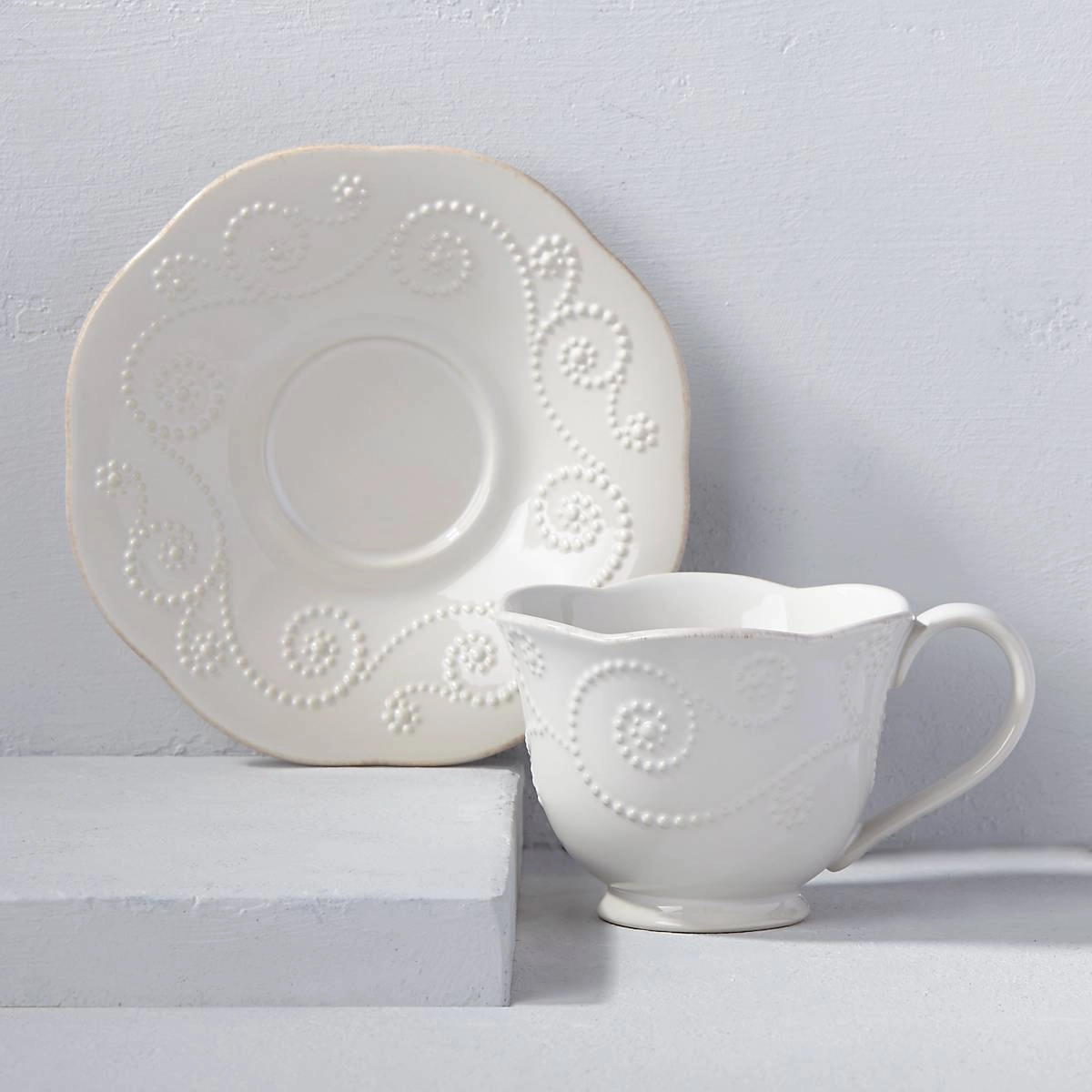 French Perle White Cup and Saucer