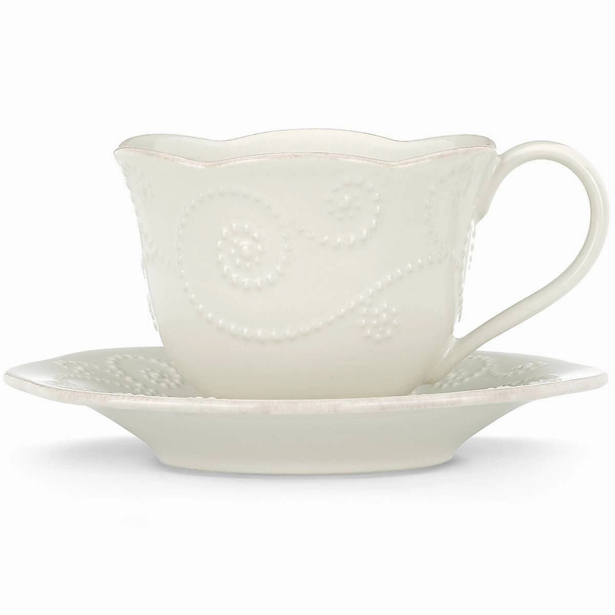 French Perle White Cup and Saucer