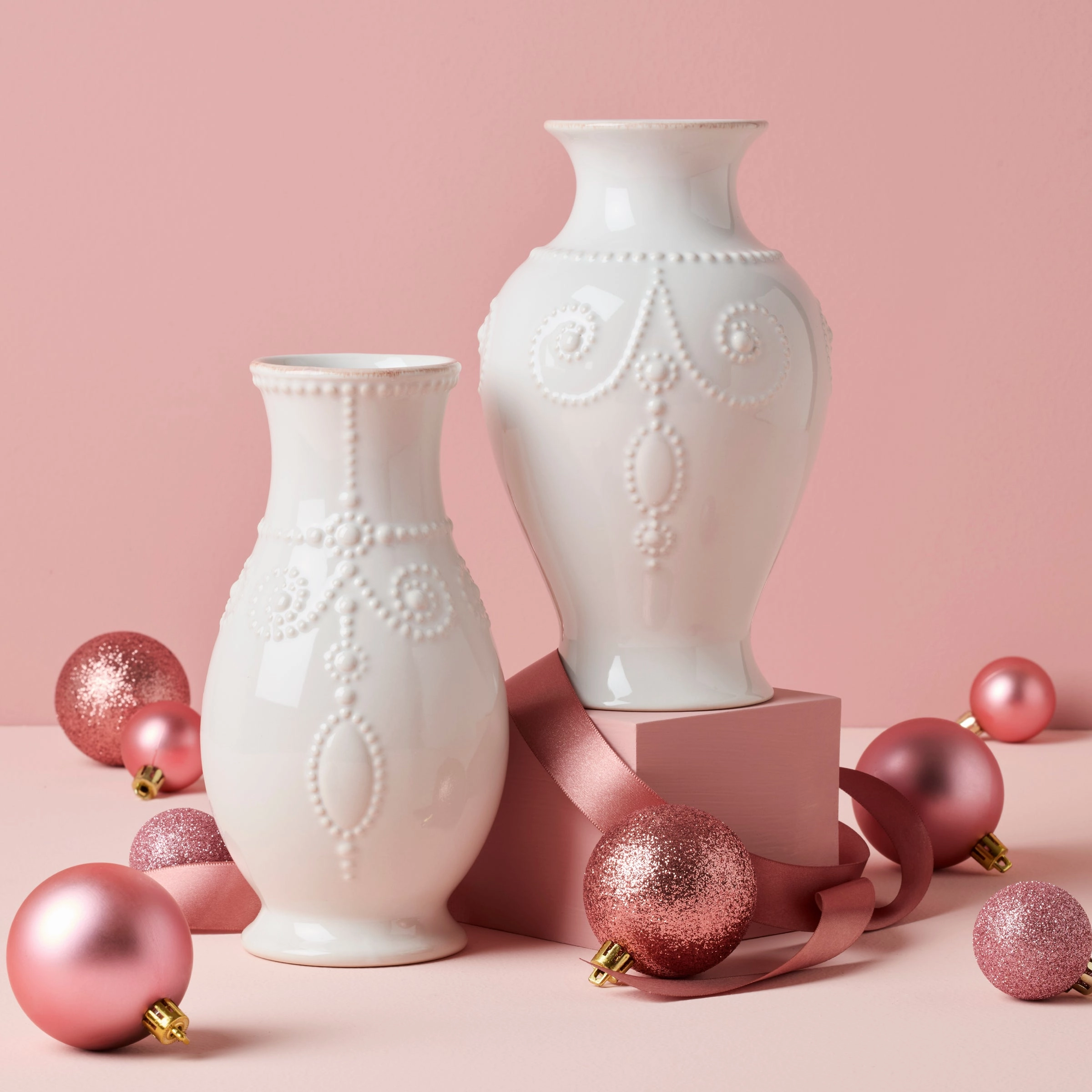 French Perle White Fluted Vase
