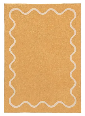 Frida Mustard and Cream Wiggle Bordered Washable Rugmodern color block patchwork rug
