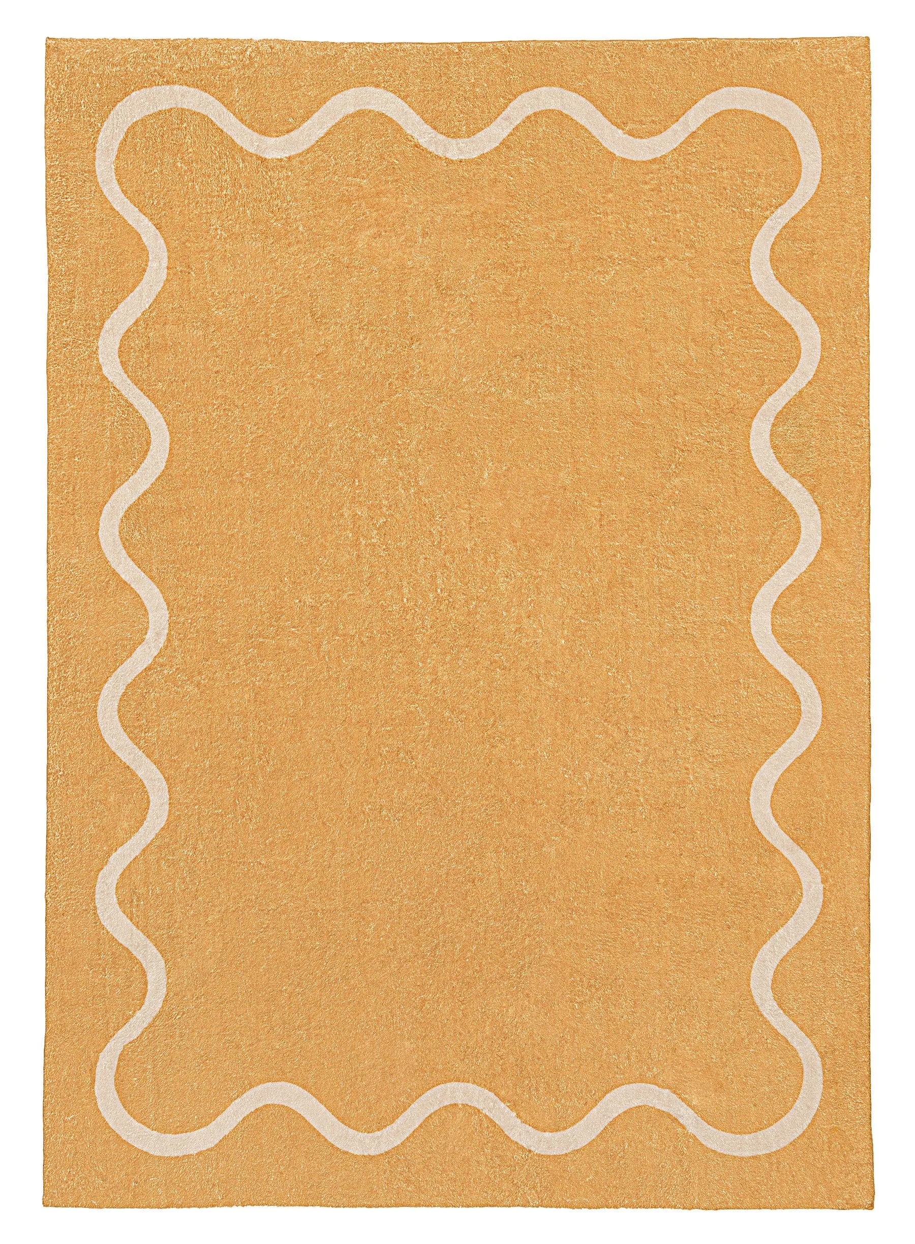 Frida Mustard and Cream Wiggle Bordered Washable Rugmodern color block patchwork rug