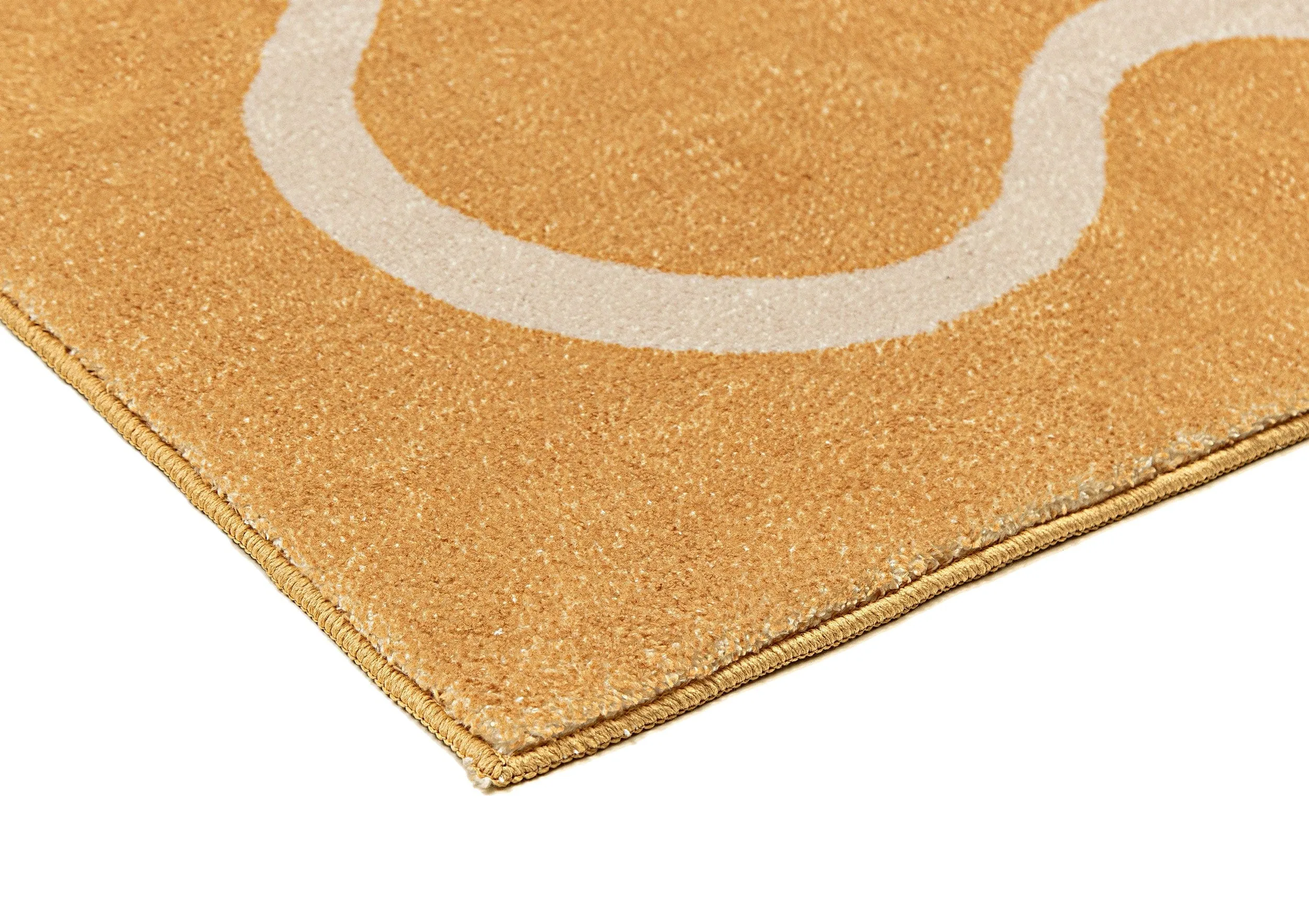 Frida Mustard and Cream Wiggle Bordered Washable Rug