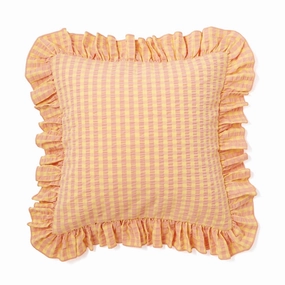 Frill Check Cushion Cover 450 x 450  Orange x Yellowbedding sets ,throw blankets 