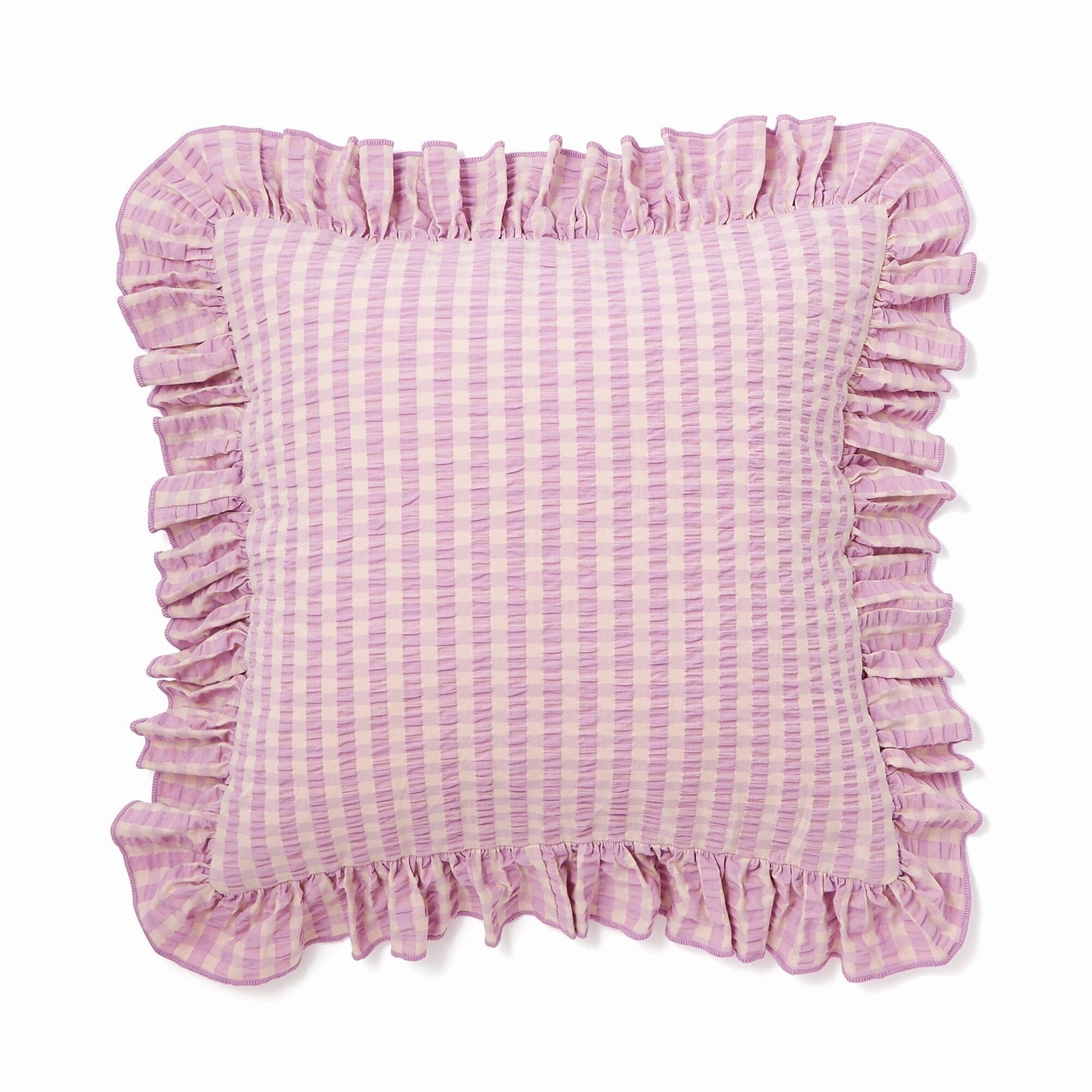 Frill Check Cushion Cover 450 x 450  Purple x Pinkbedding sets ,throw blankets 