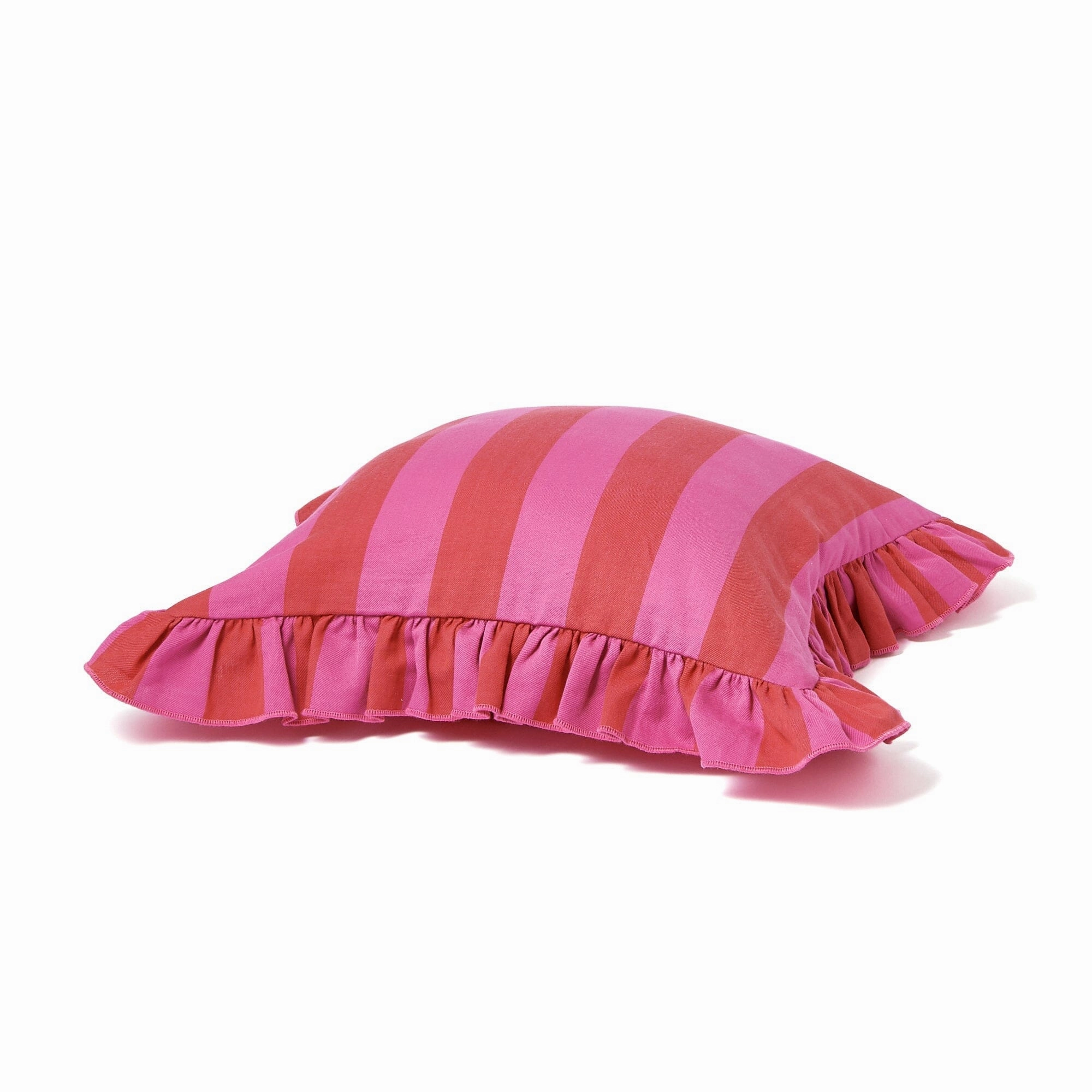 Frill Stripe Cushion Cover 450 x 450  Red x Pink