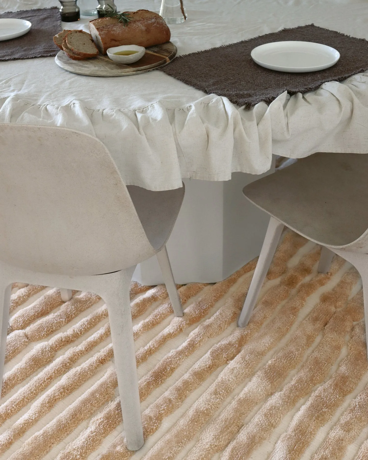 Fritzie Champagne Abstract Striped Round Rug