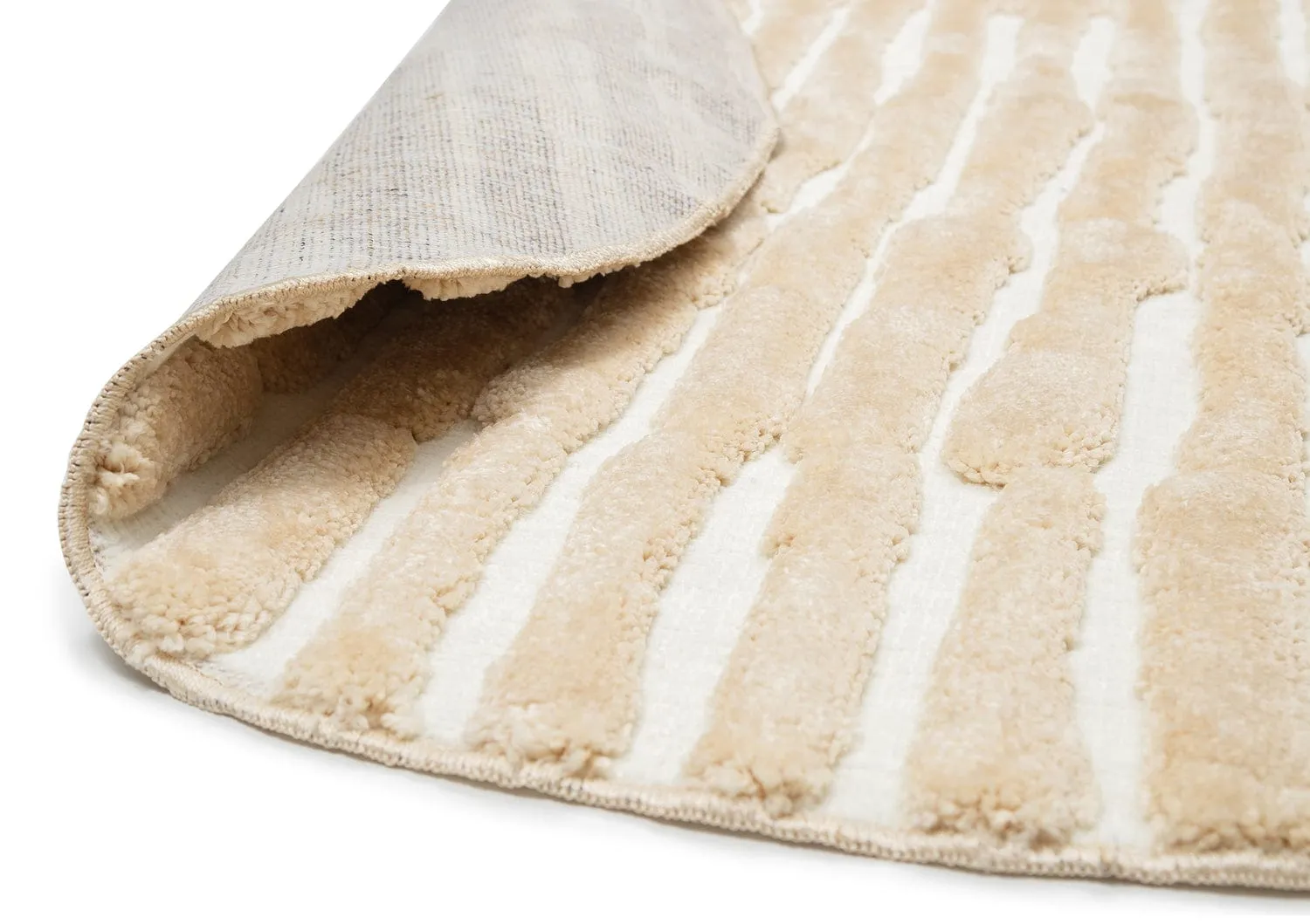 Fritzie Champagne Abstract Striped Round Rug