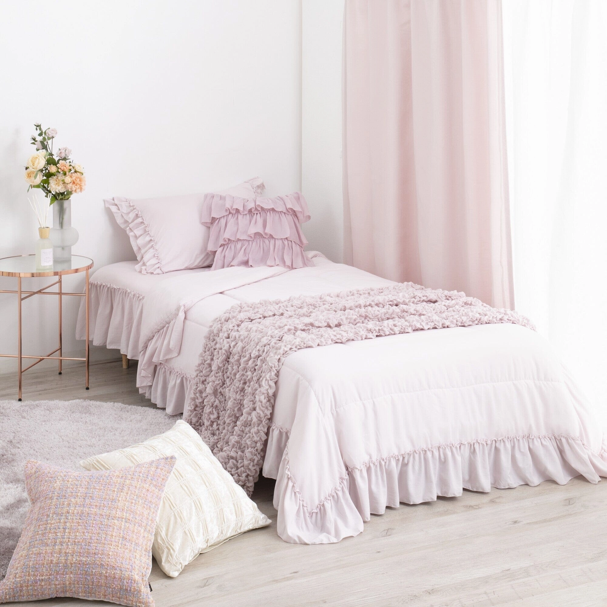 Fuwaro Cooling Futon Ruffle Single Pink