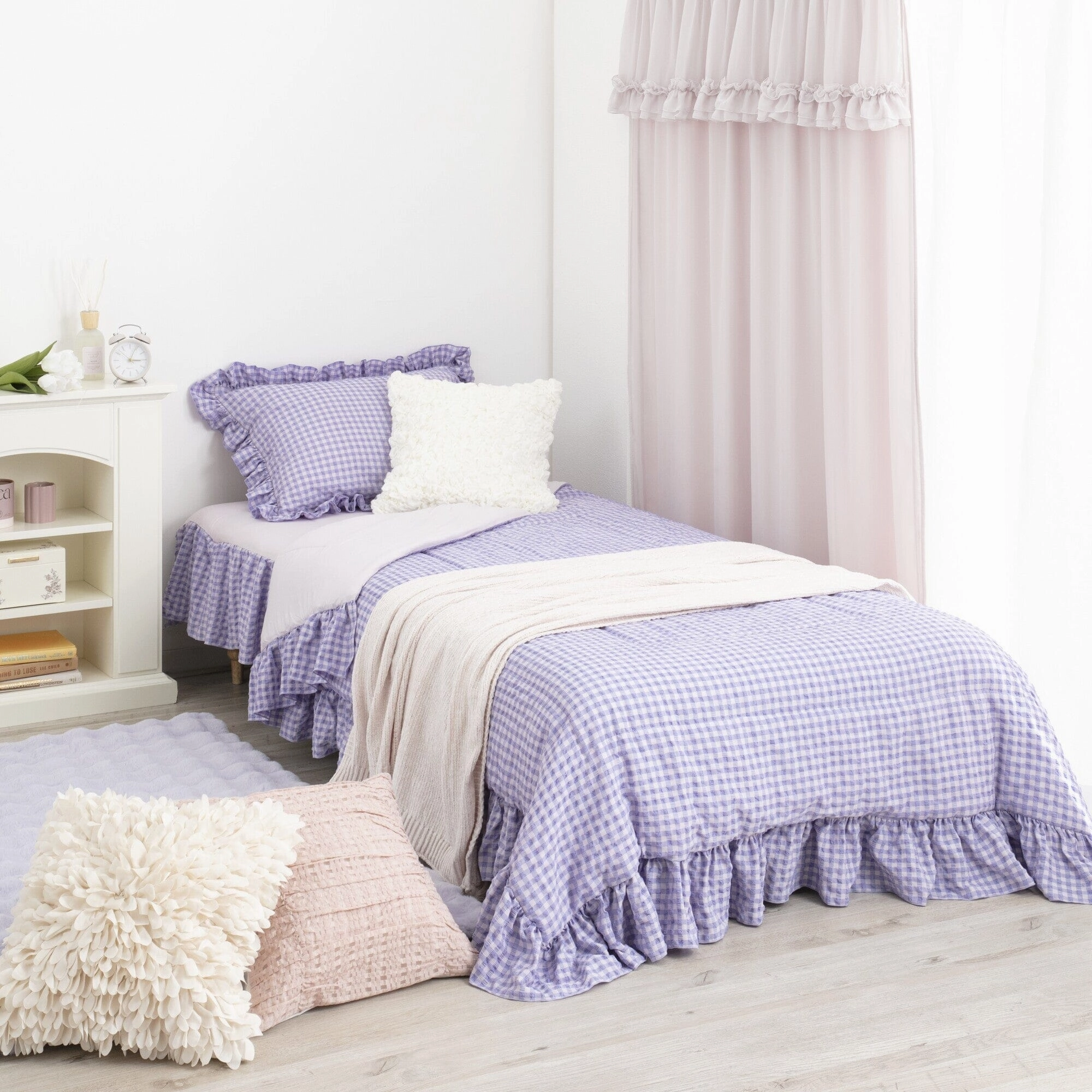 Fuwaro Cooling Pillow Cover Ruffle Check 700 X 500 Pink X Purple