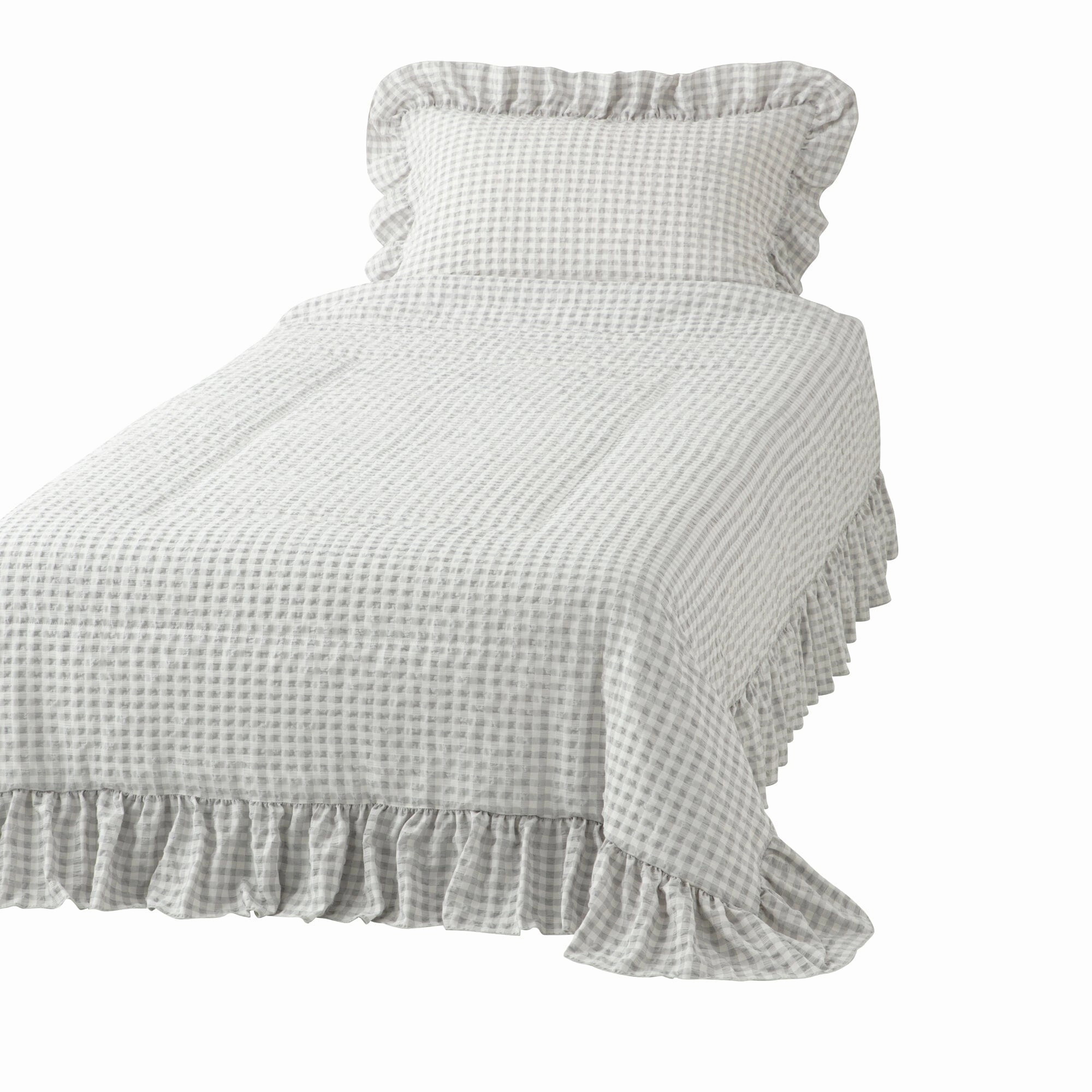 Fuwaro Cooling Quilt Frill Check Double White X Greybedding sets ,throw blankets 