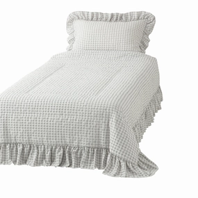 Fuwaro Cooling Quilt Frill Check Double White X Greybedding sets ,throw blankets 