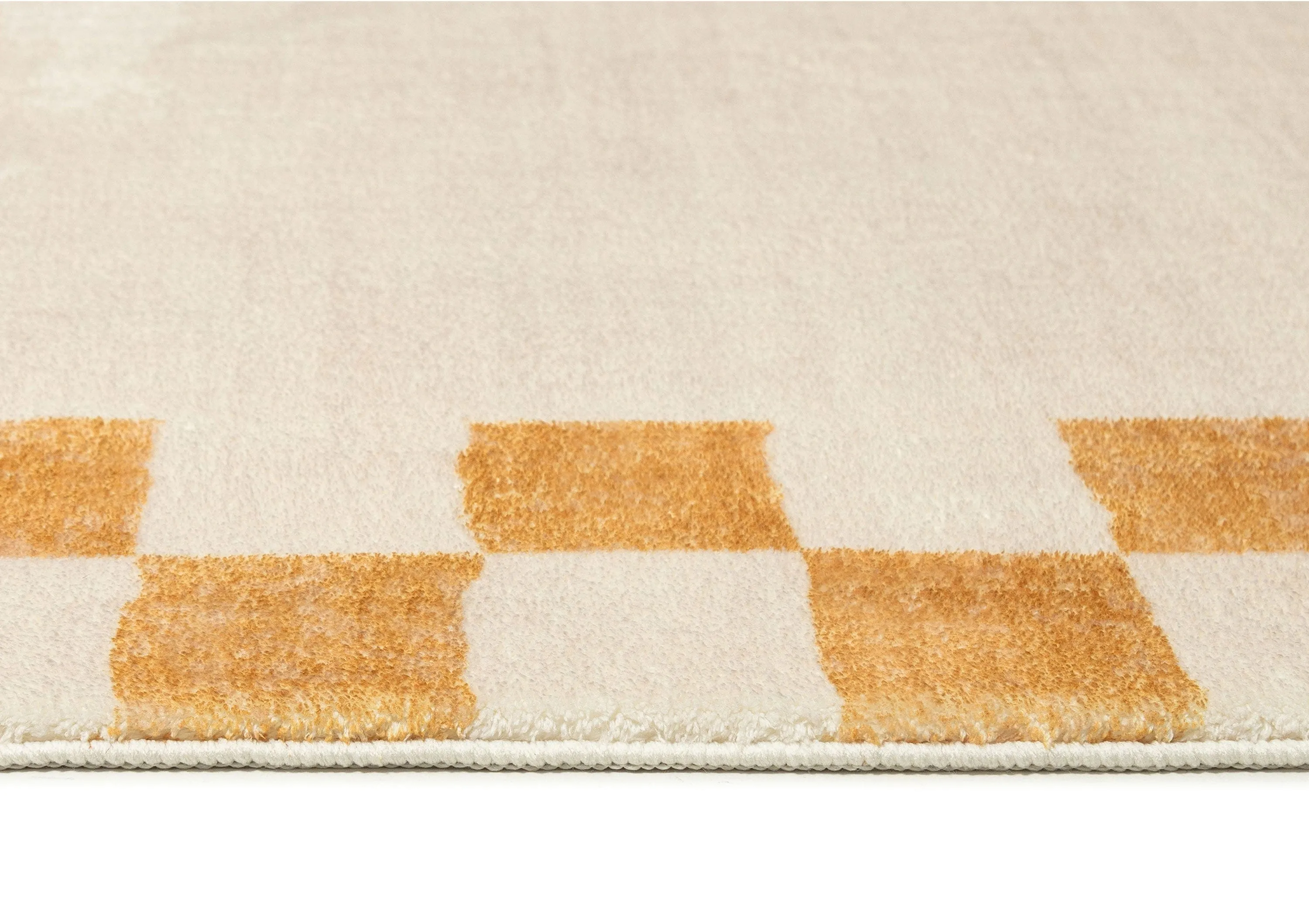 Gadise Yellow Mustard Checkered Border Washable Rug