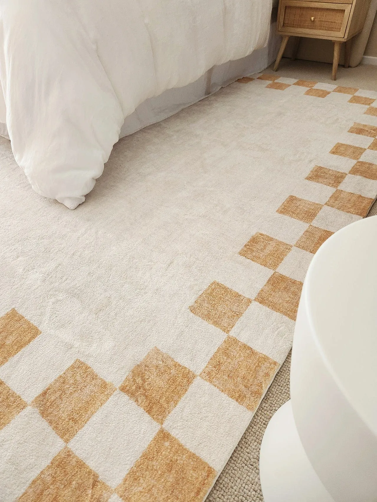 Gadise Yellow Mustard Checkered Border Washable Rug