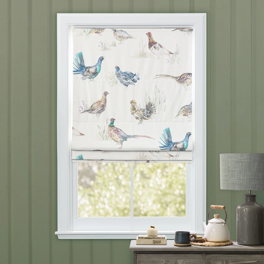 Game Birds Printed Linen Made to Measure Roman Blinds Cream