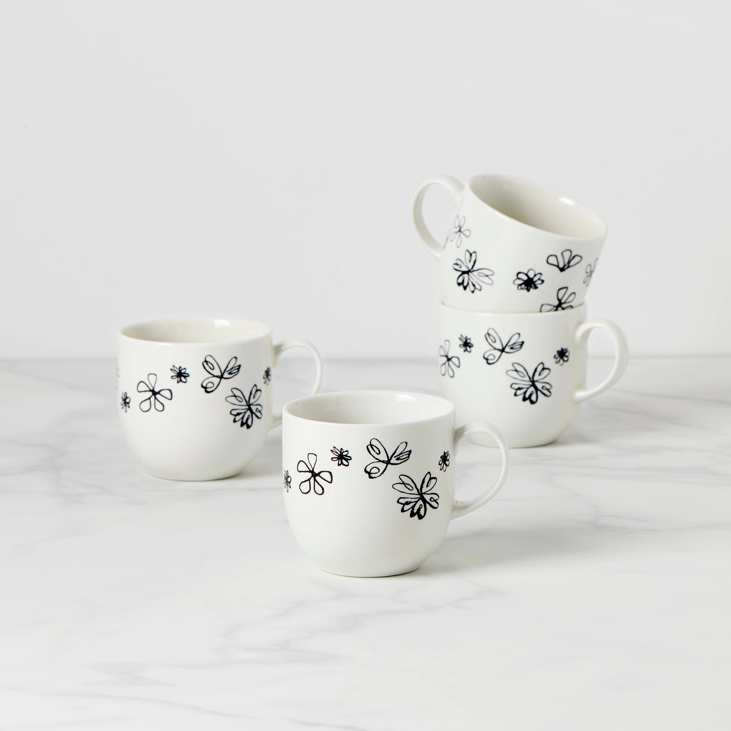 Garden Doodle Mugs - Set of 4glass cups ,personalized mugs 