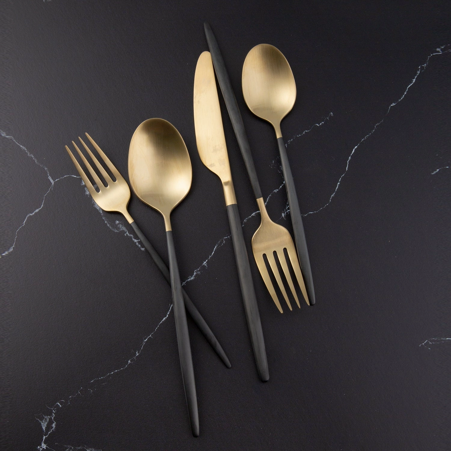 Gaze Black Champagne Satin 20 Piece Flatware Set