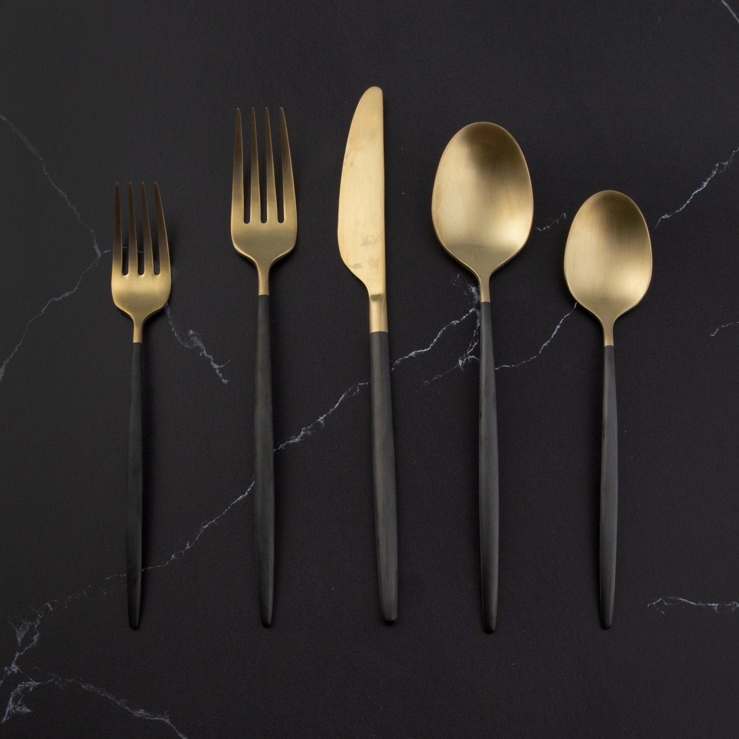 Gaze Black Champagne Satin 20 Piece Flatware Set