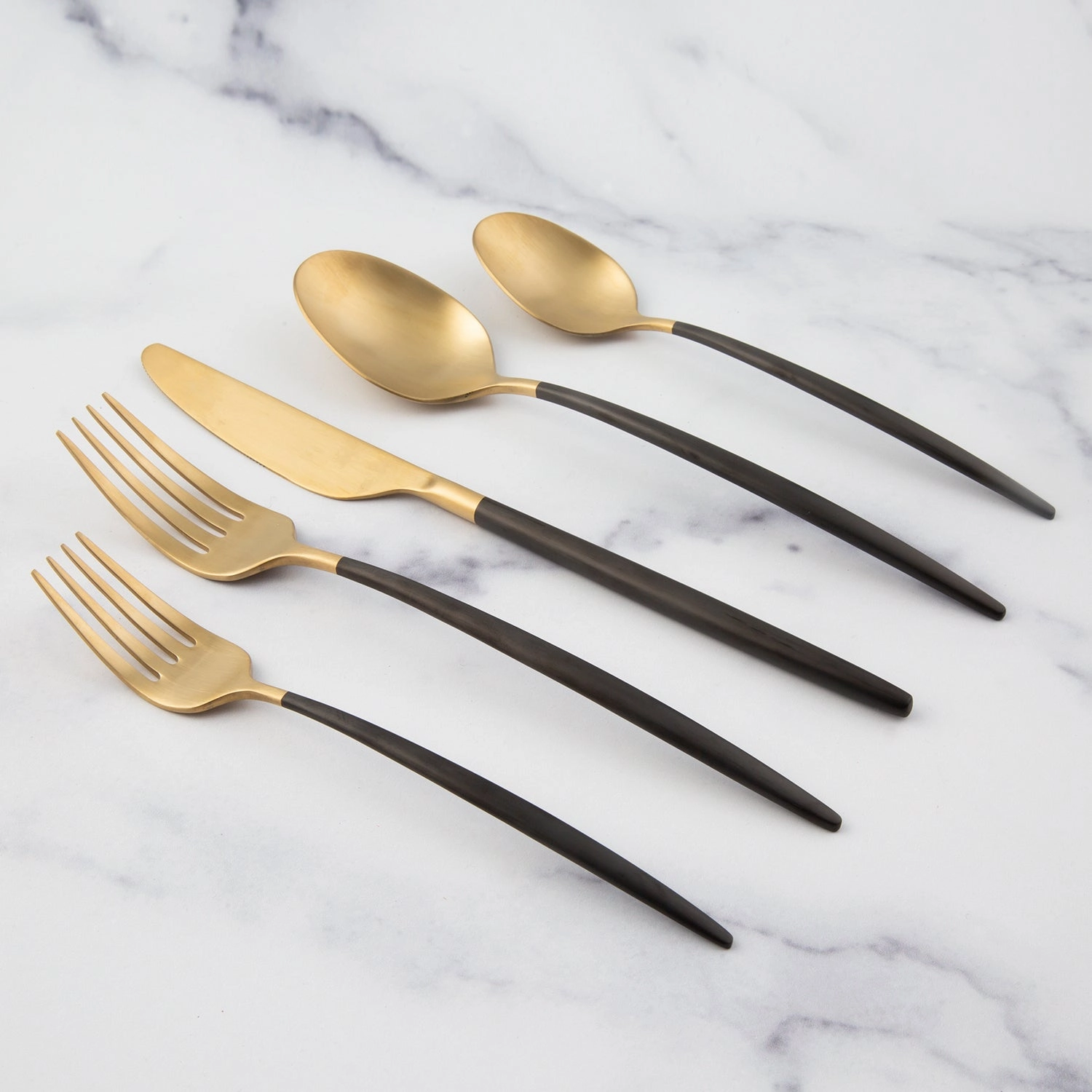 Gaze Black Champagne Satin 20 Piece Flatware Set