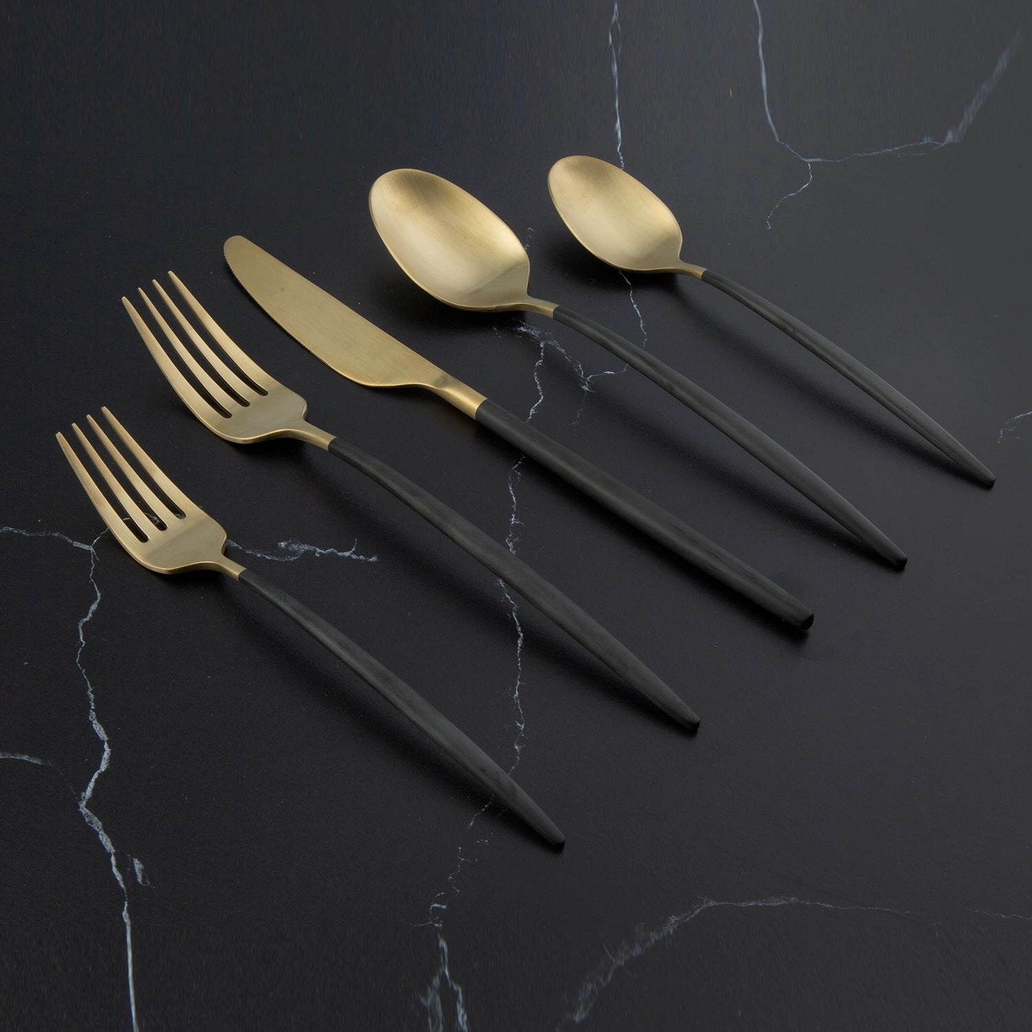 Gaze Black Champagne Satin 20 Piece Flatware Set