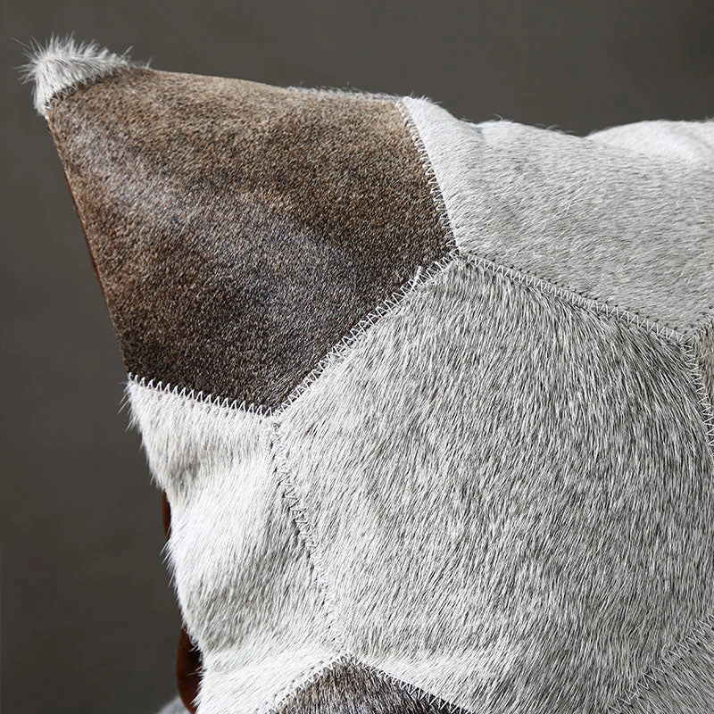 Geometric Grey Patchwork Hide Throw Cushion