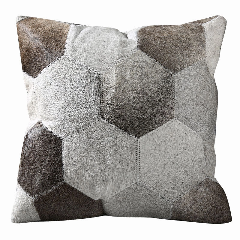 Geometric Grey Patchwork Hide Throw Cushion