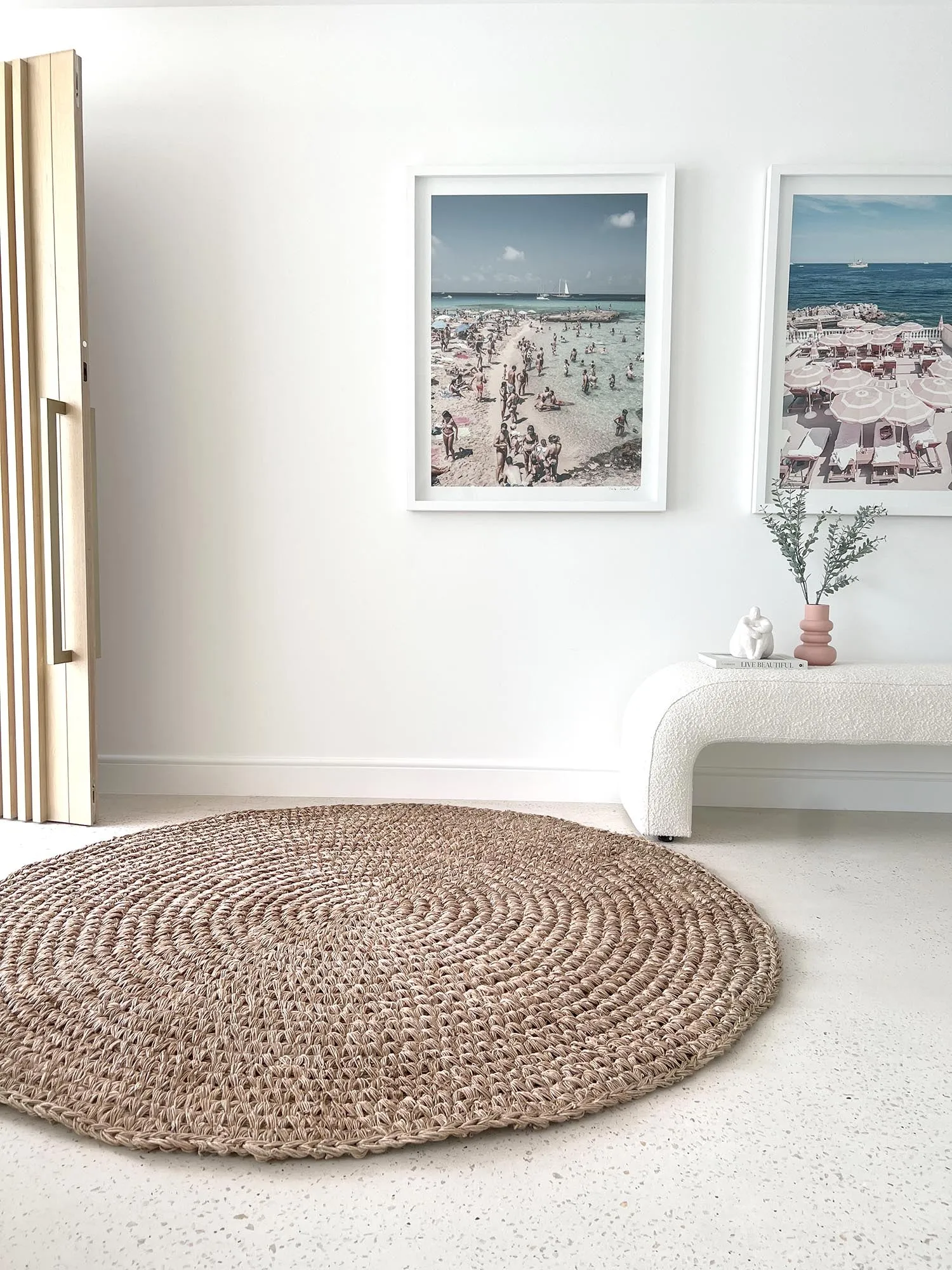 Georgia Natural Brown Crochet Round Jute Rug *NO RETURNS UNLESS FAULTY