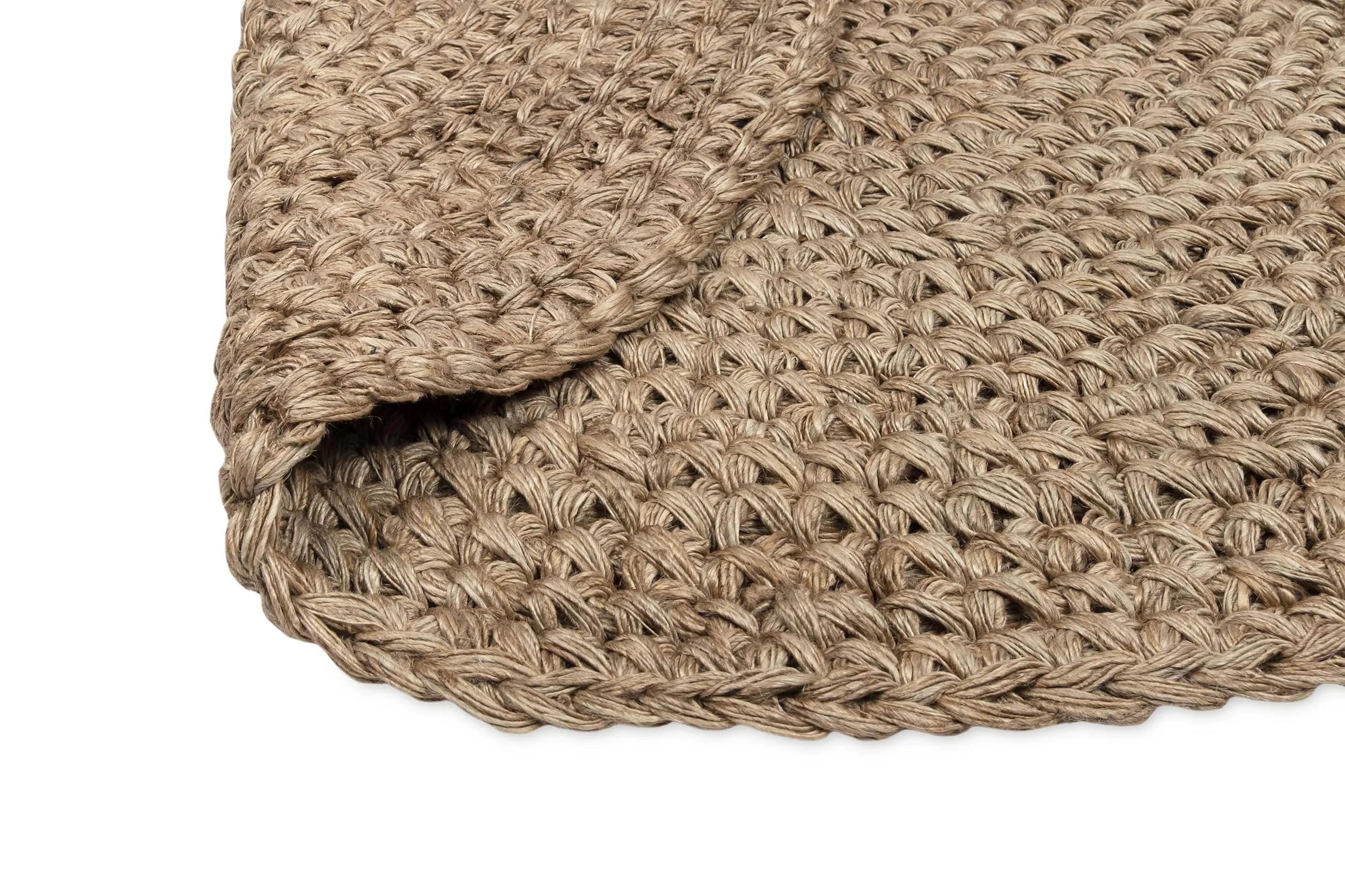 Georgia Natural Brown Crochet Round Jute Rug *NO RETURNS UNLESS FAULTY
