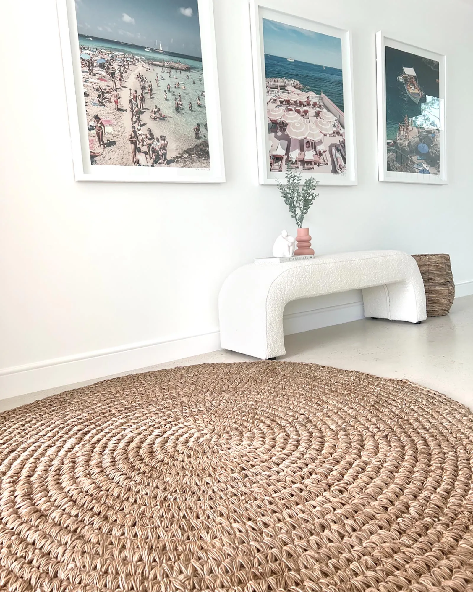 Georgia Natural Brown Crochet Round Jute Rug *NO RETURNS UNLESS FAULTY