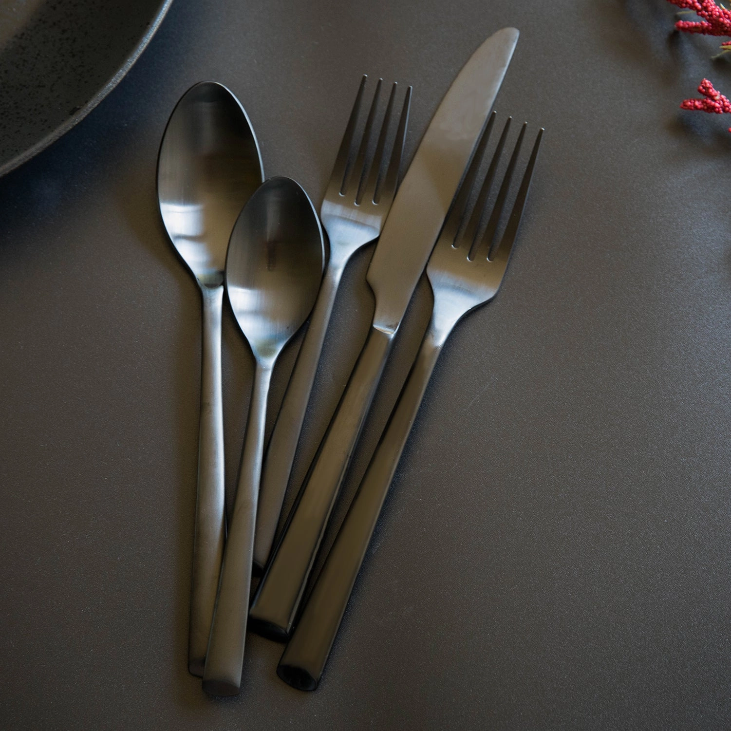 Gilda Black Satin 20 Piece Flatware Set