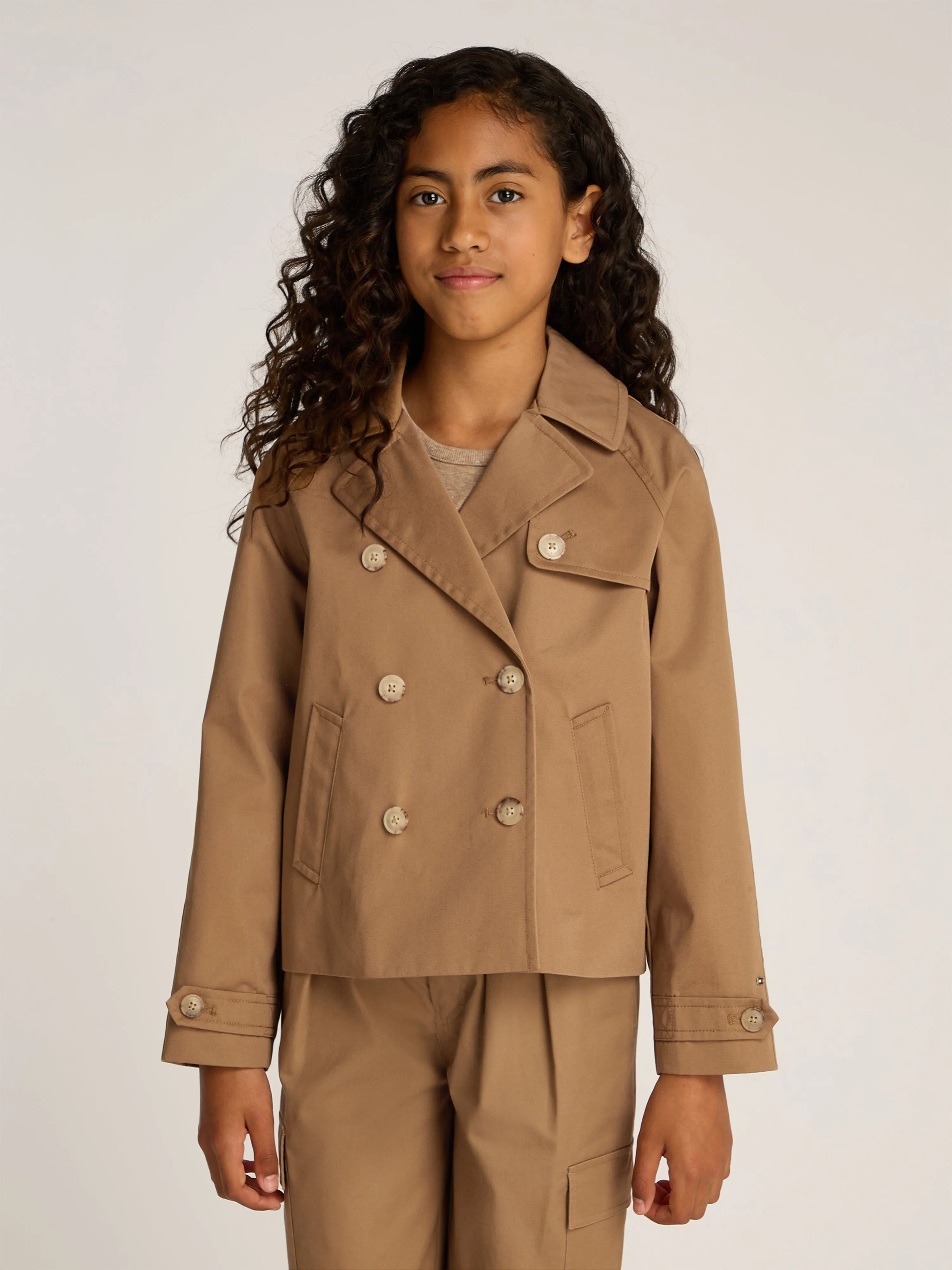 Girls Short Cotton Jacket in Brown