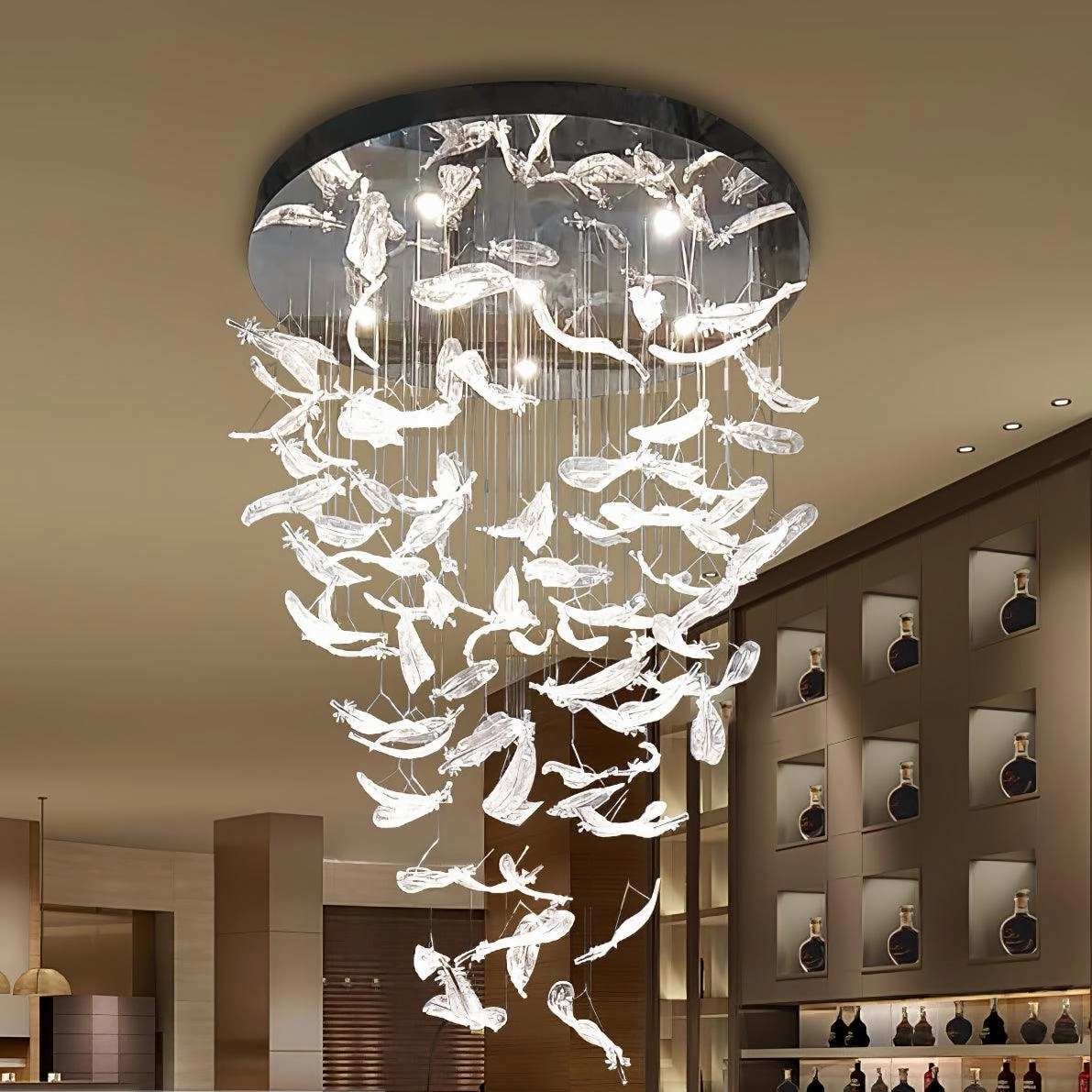 Glass Feathers Flying Chandelier