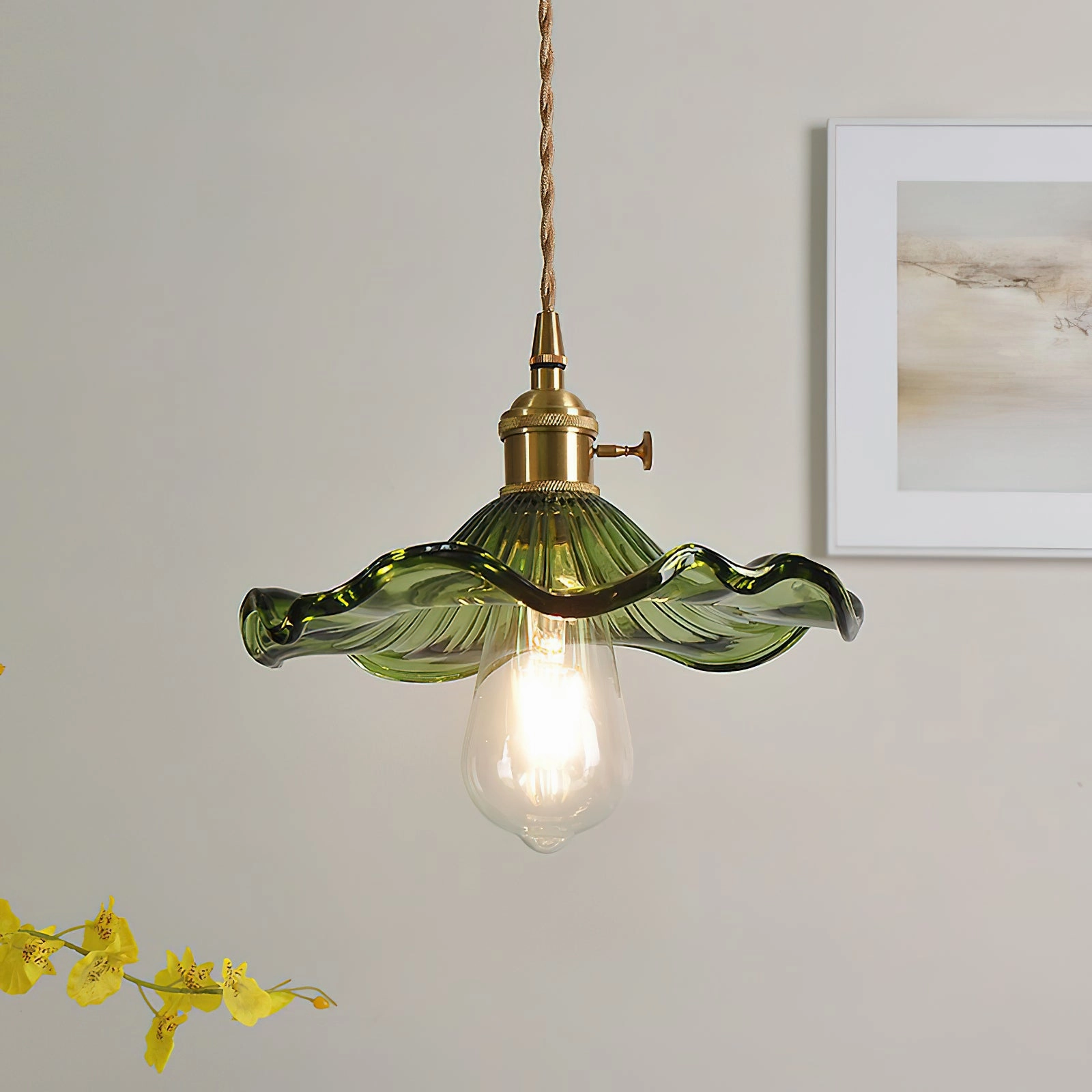 Glass Hibiscus Flower Pendant Light