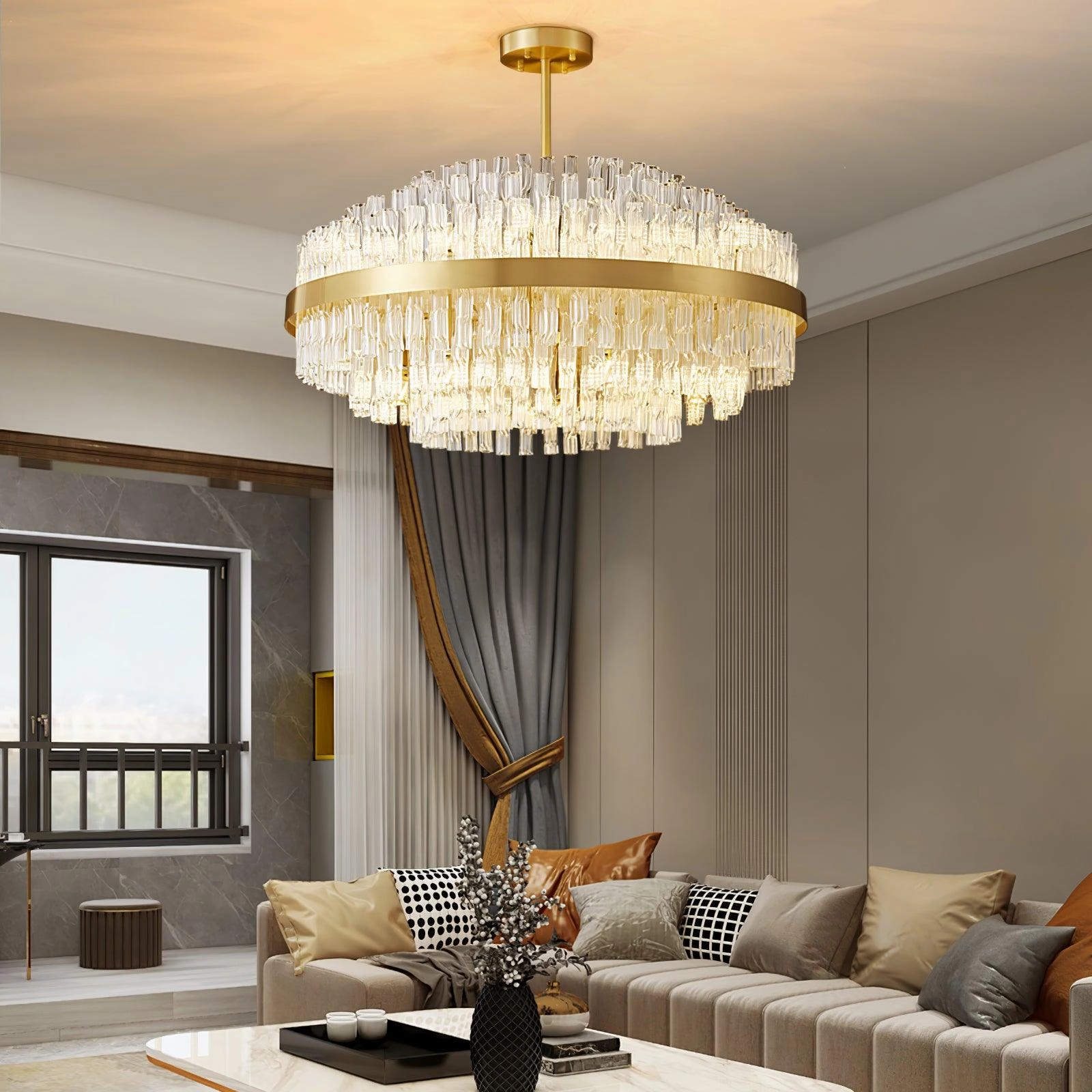 Gold & Clear Rod Chandelier