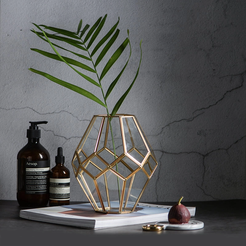 Gold and Glass Faceted Vasehome decoration ,modern home decor 