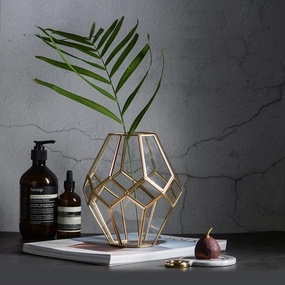 Gold and Glass Faceted Vasehome decoration ,modern home decor 
