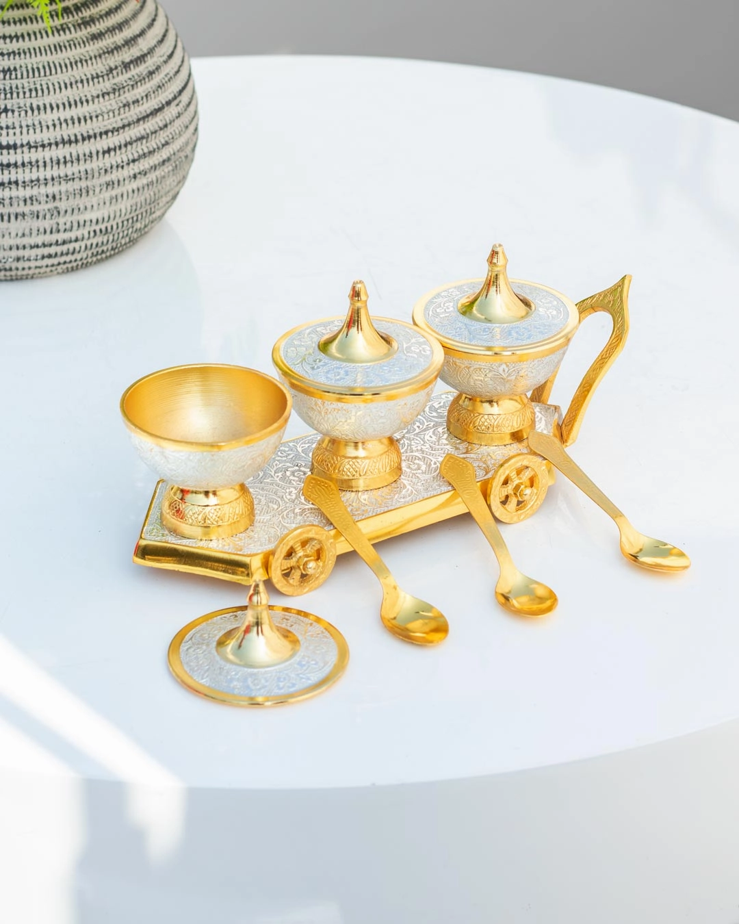Gold Plated Antique Serving Bowl Trolley