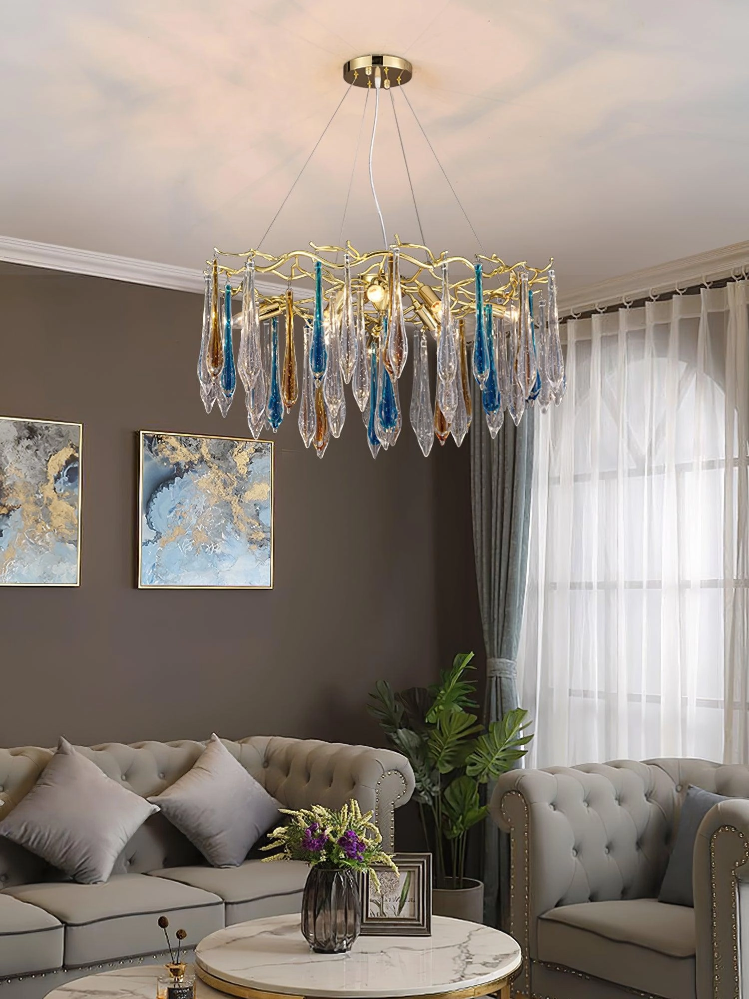 Gold Round Teardrop Chandelier