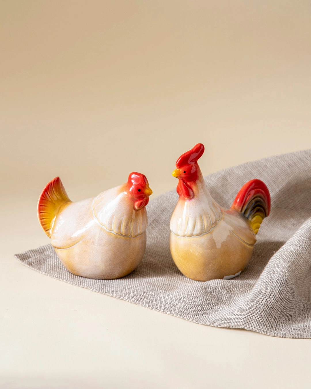 Golden Couple Rooster Figurines