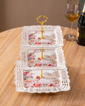 Graceful Rose 3-tier Cake Standmodern kitchen decor ,kitchen dinner set ,dinnerware 