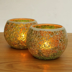 Green Glass Mosaic Candle Holders - Set of 2home decoration ,modern home decor 