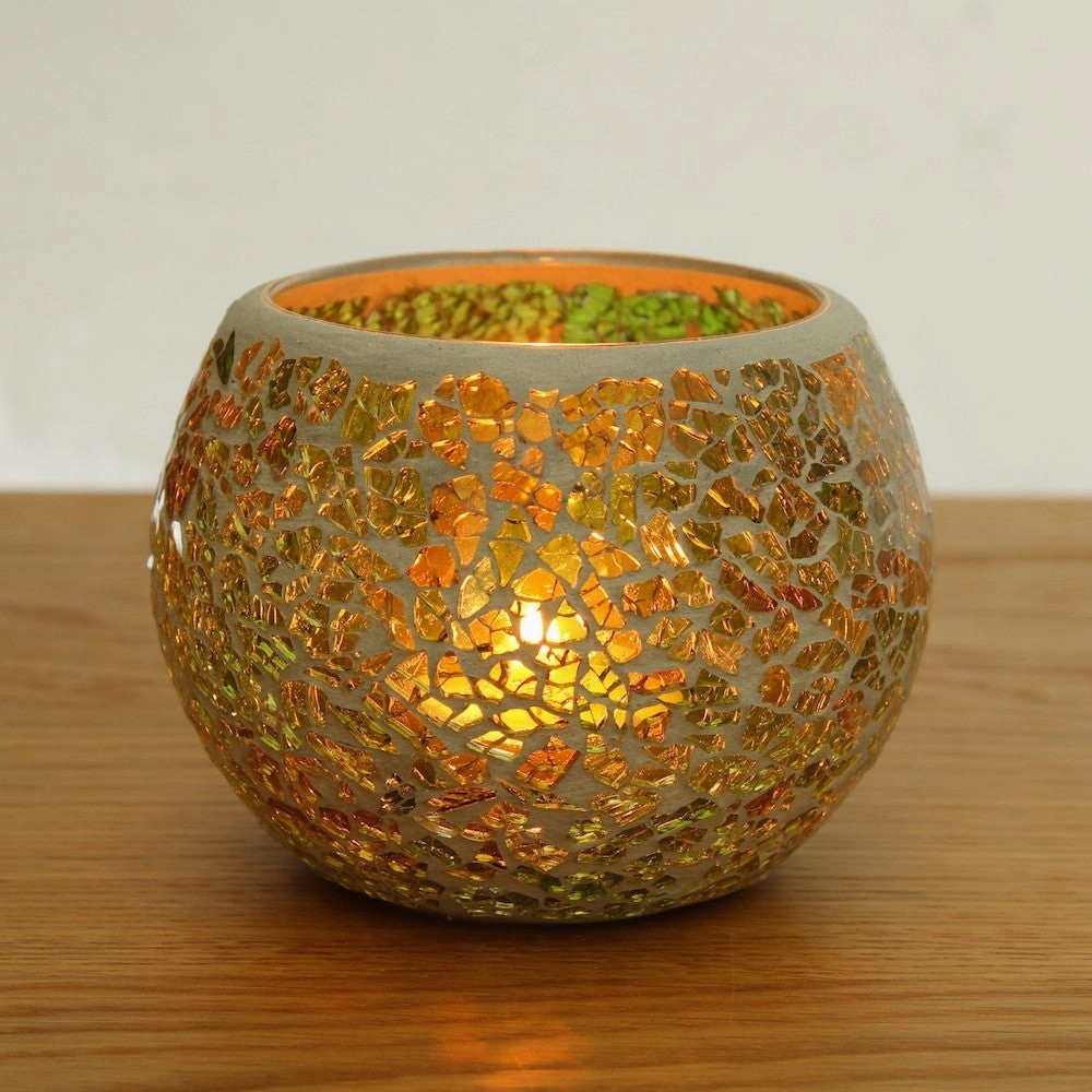 Green Glass Mosaic Candle Holders - Set of 2