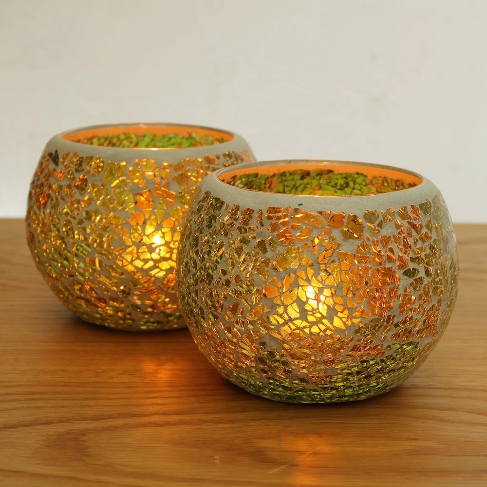 Green Glass Mosaic Candle Holders - Set of 2home decoration ,modern home decor 