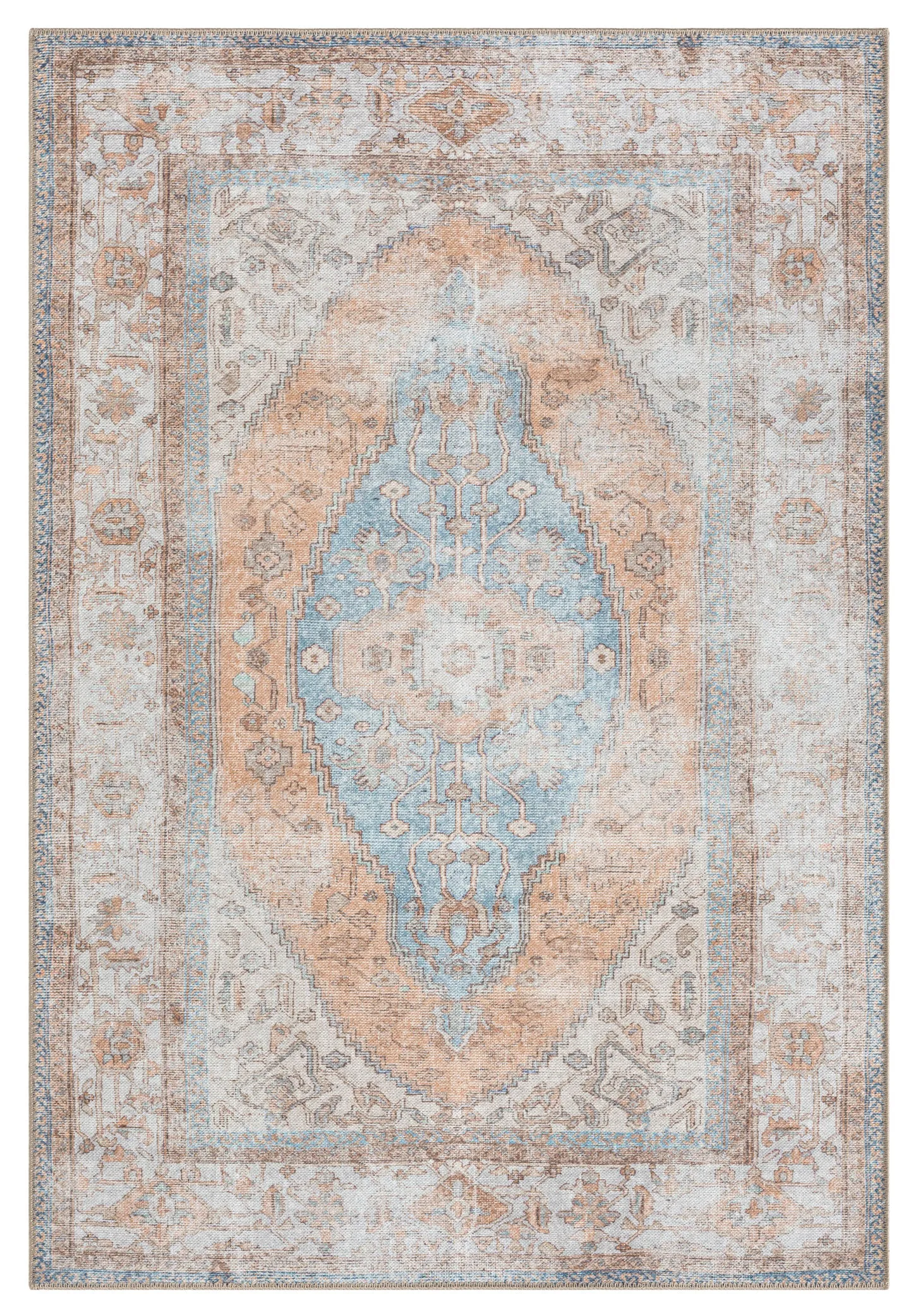 Halima Orange and Blue Traditional Distressed Washable Rugmodern color block patchwork rug